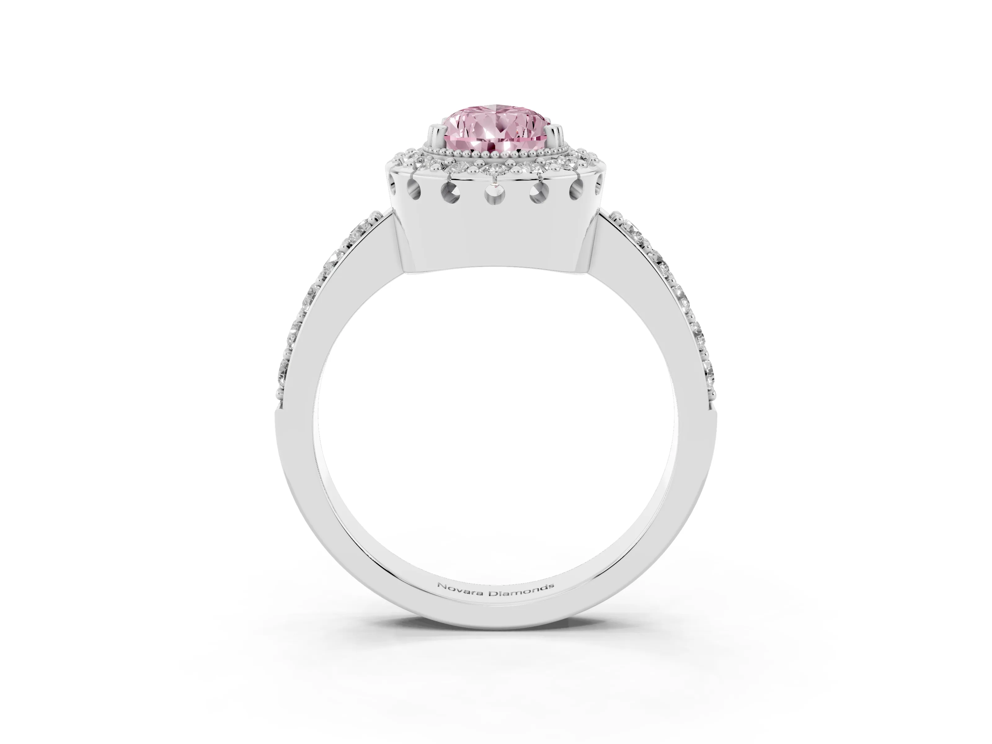 Fancy Pink Pear Cut Diamond Halo Ring Set in White gold with Pavé Shank and Prong Setting