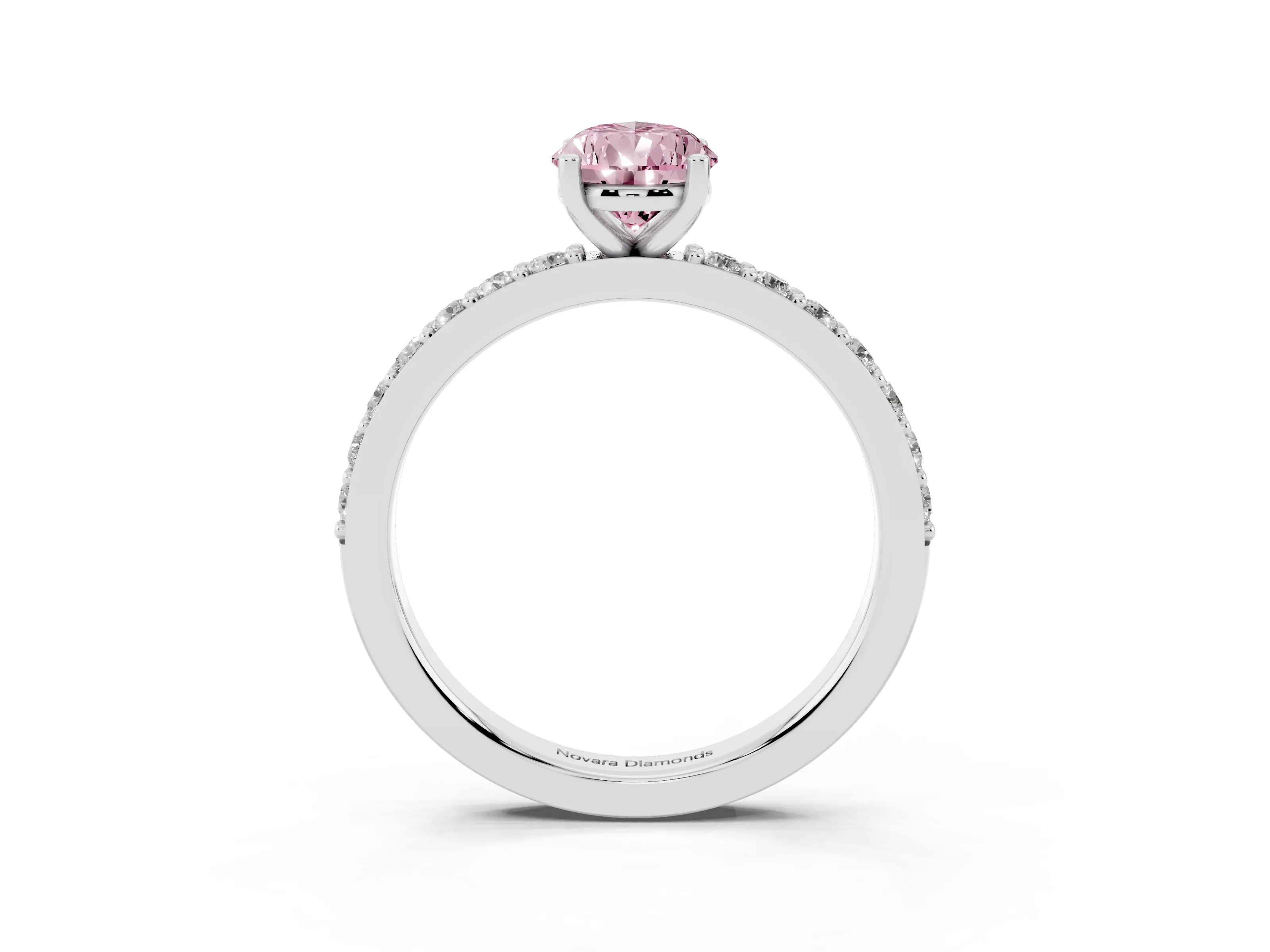 Fancy Pink Pear Cut Diamond Solitaire Set in White gold with Round Pavé Band and Prong Setting
