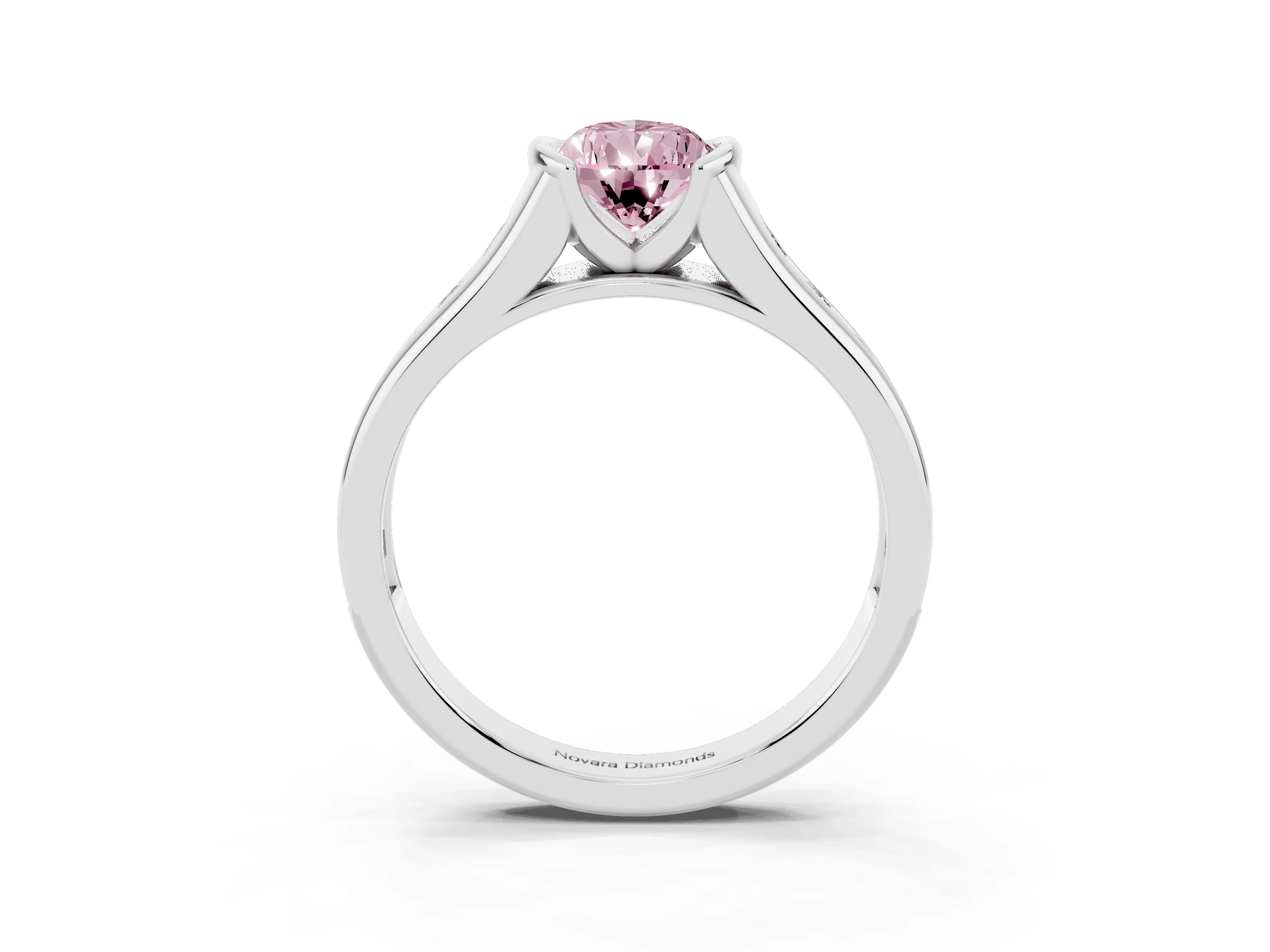 Fancy Pink Pear Cut Diamond Bezel-Set Solitaire Ring Set in Silver with Channel-Set Band