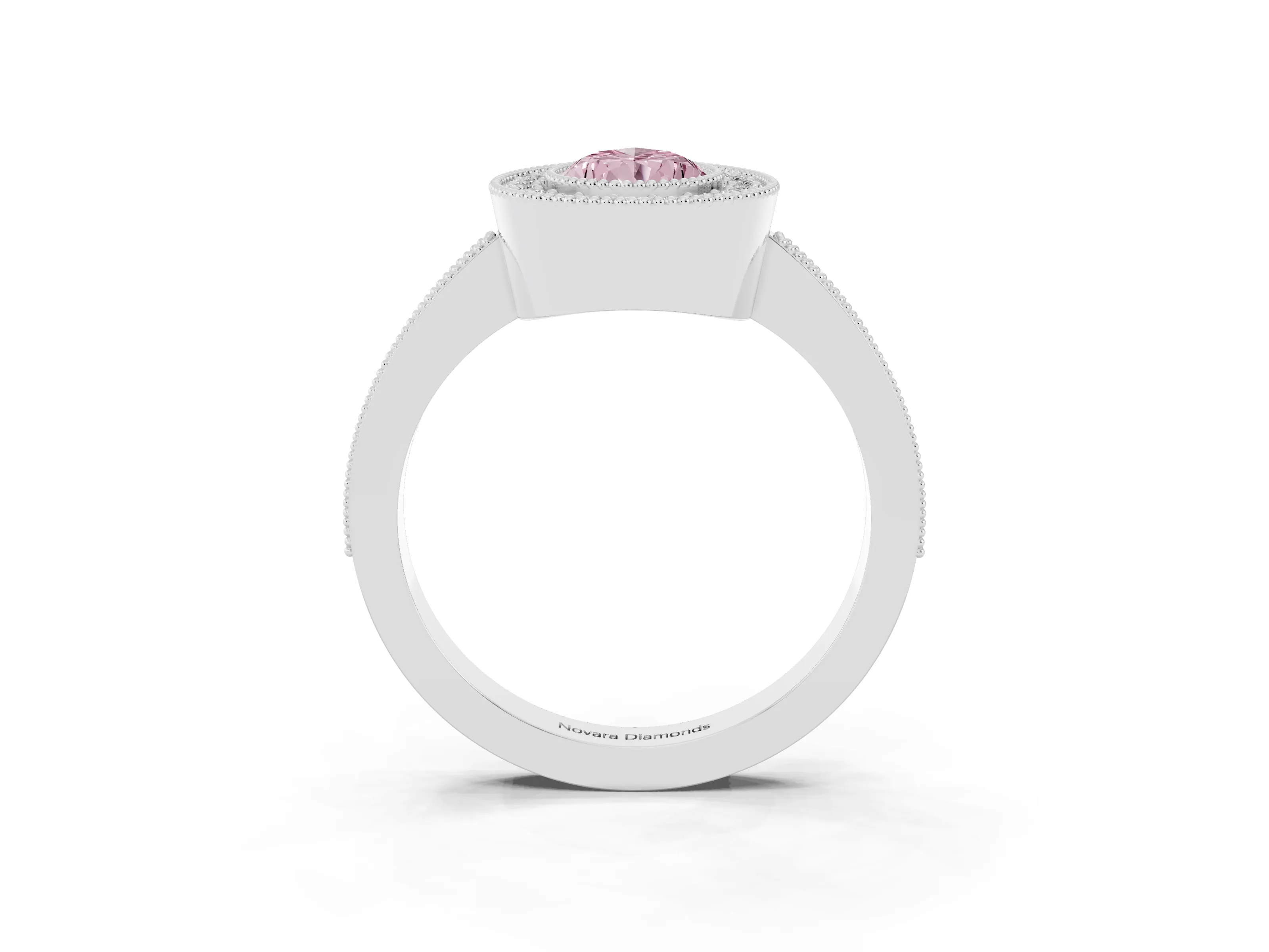 Fancy Pink Pear Cut Diamond Halo Engagement Ring Set in White gold with Pavé Band and Round Halo Stones