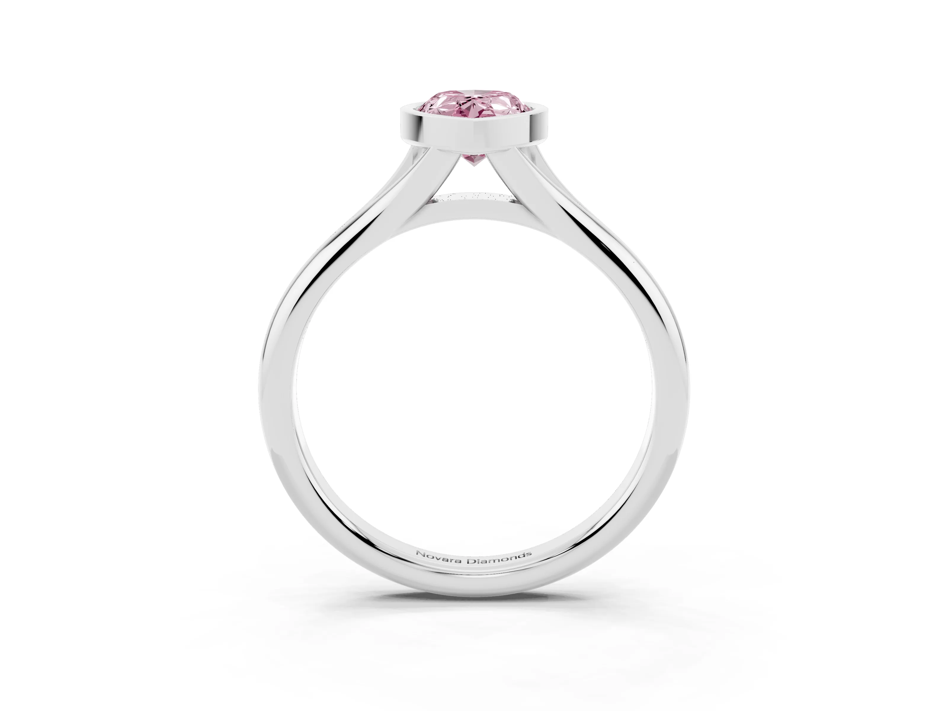 Fancy Pink Bezel Set Pear Cut Diamond Solitaire Ring Set in Silver with Smooth Band