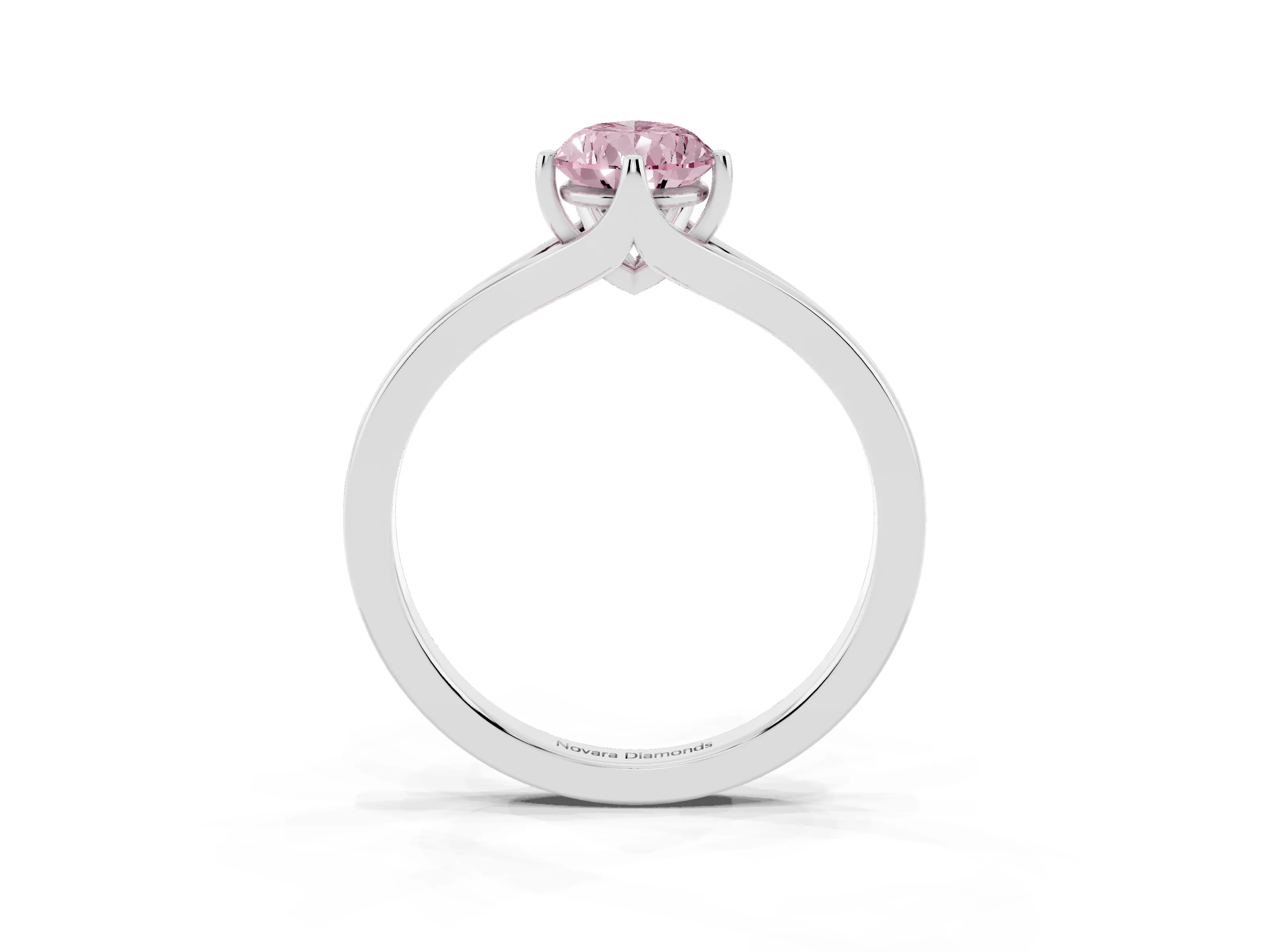 Fancy Pink Pear Cut Diamond Solitaire Ring Set in Silver with Polished Tapered Band and Prong Setting