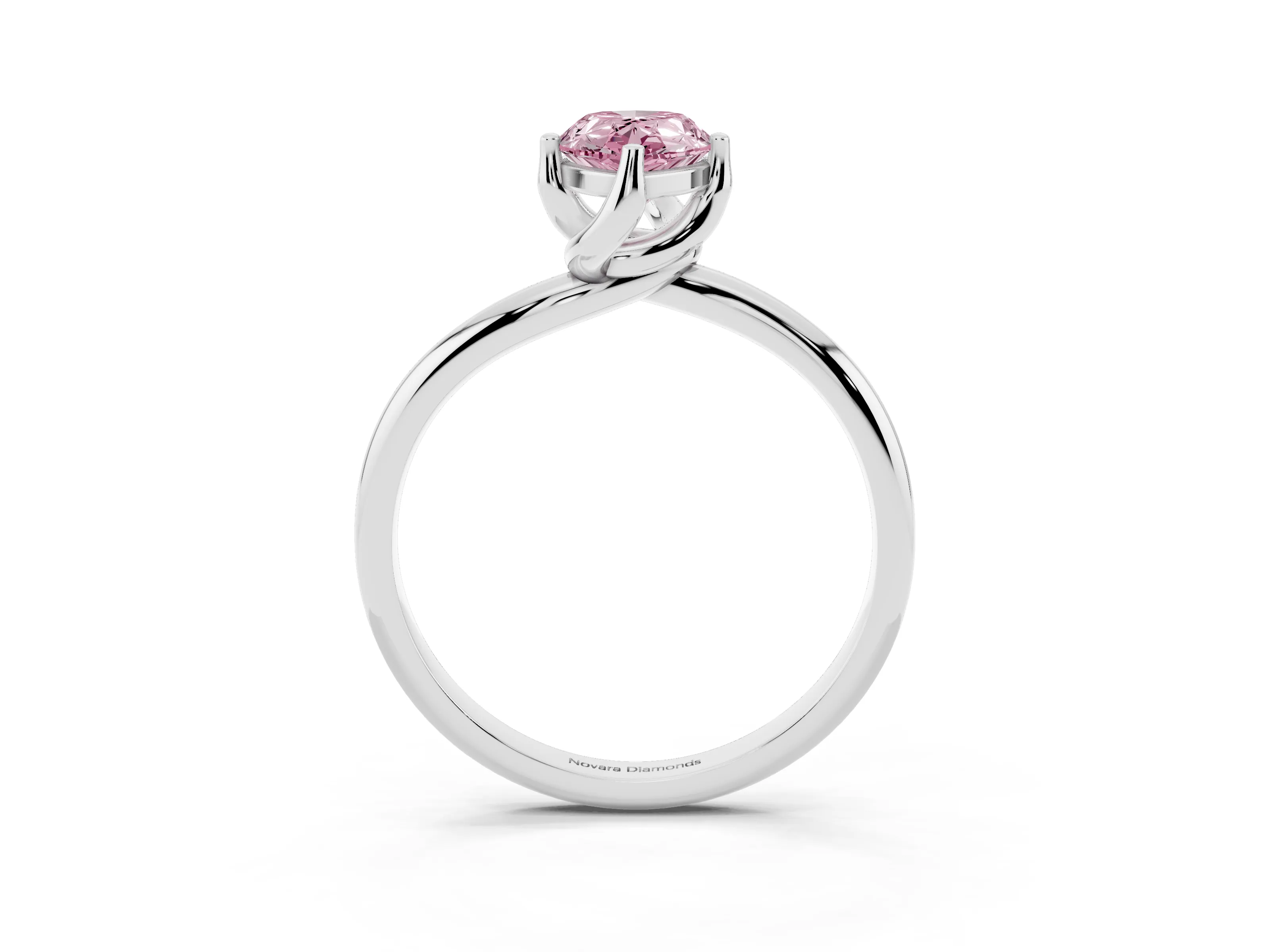 Fancy Pink Pear Cut Diamond Solitaire Engagement Ring Set in Platinum with Classic Plain Band