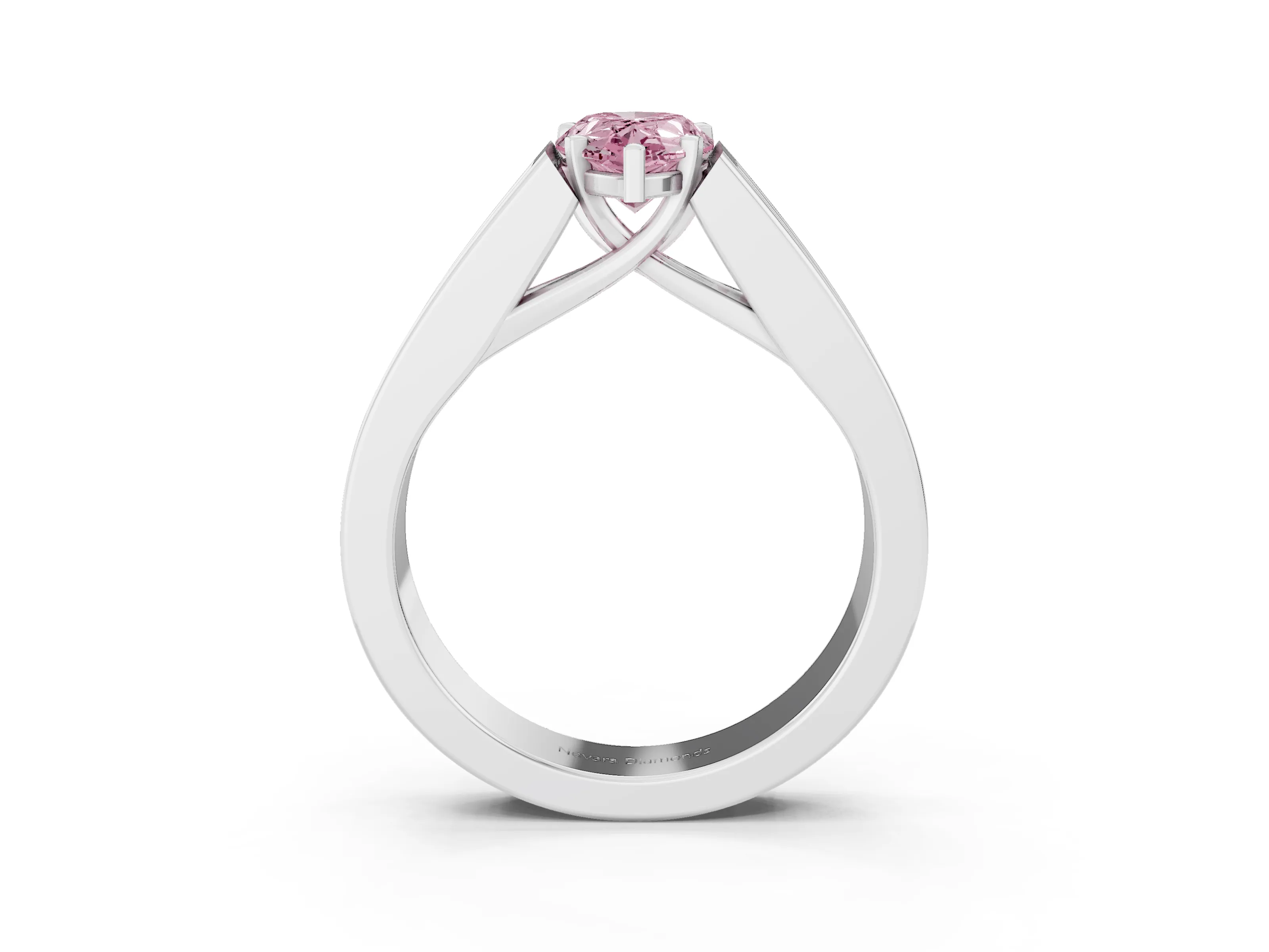 Fancy Pink Pear Cut Diamond Solitaire Ring Set in White gold with Channel-Set Accent Stones and Prong Setting