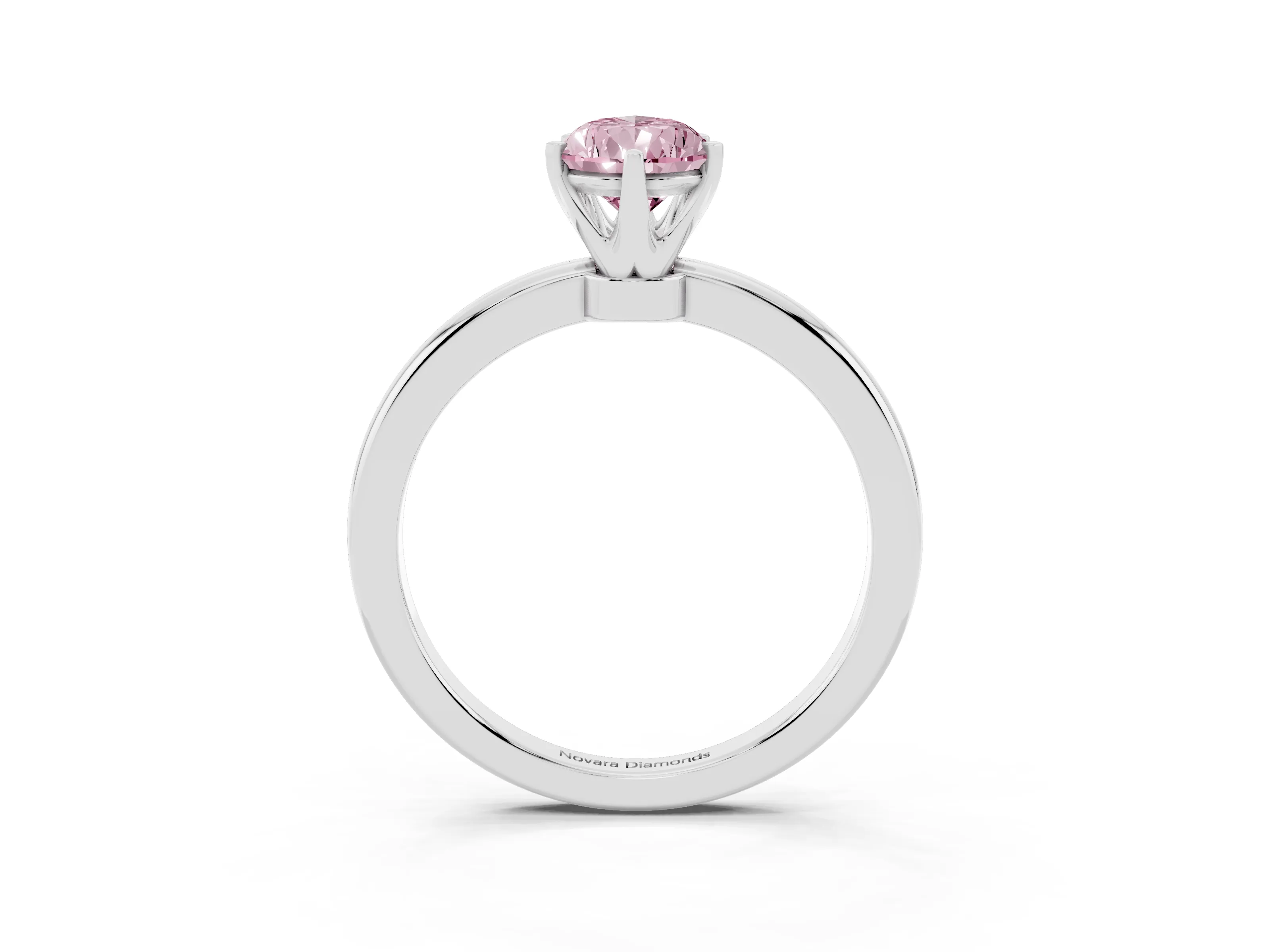 Fancy Pink Pear Cut Diamond Solitaire Ring Set in White gold with Raised Prong Setting on a Classic Band