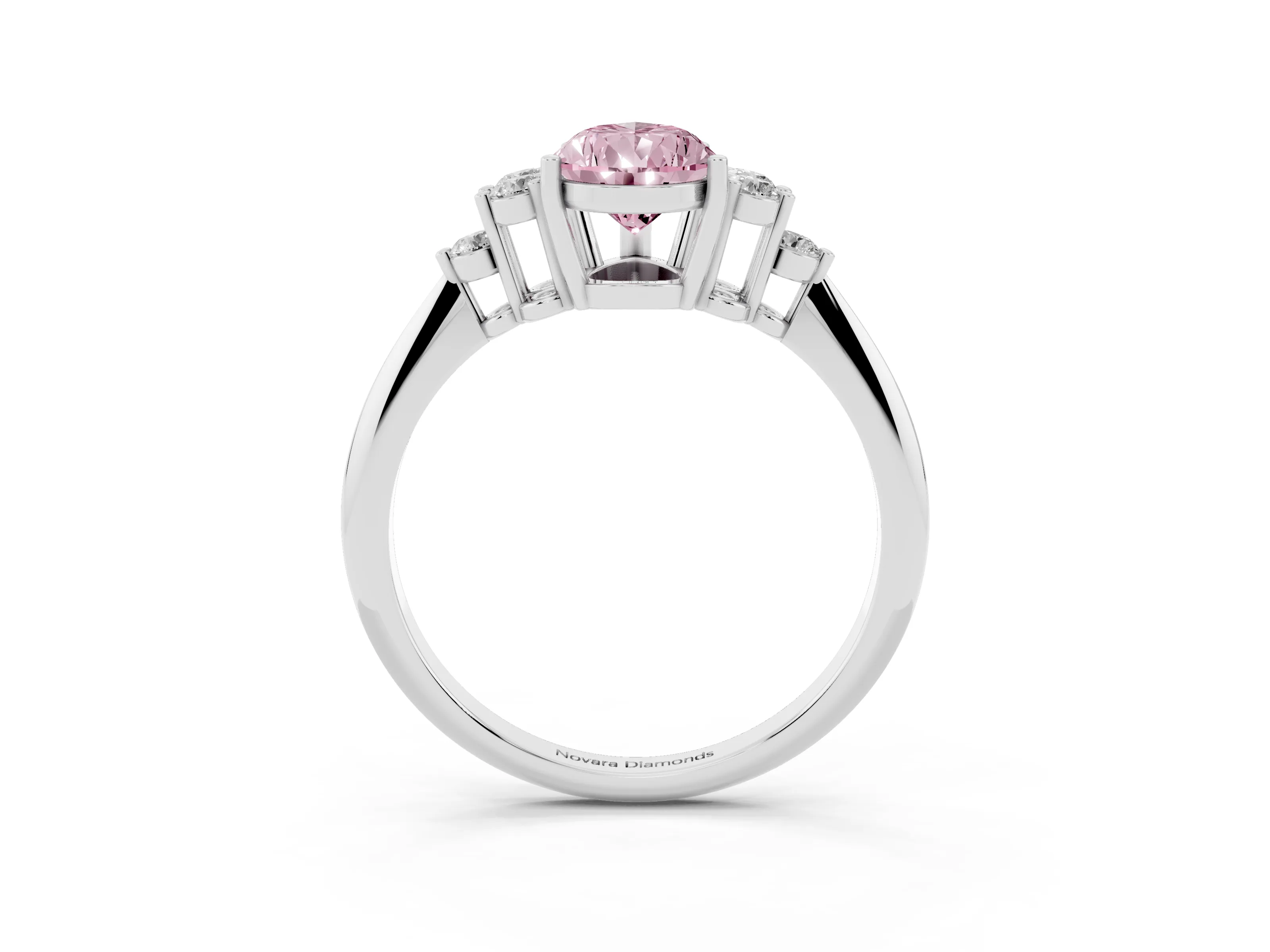Fancy Pink Pear Cut Diamond Cluster Ring Set in Platinum with Plain Band and Prong Setting