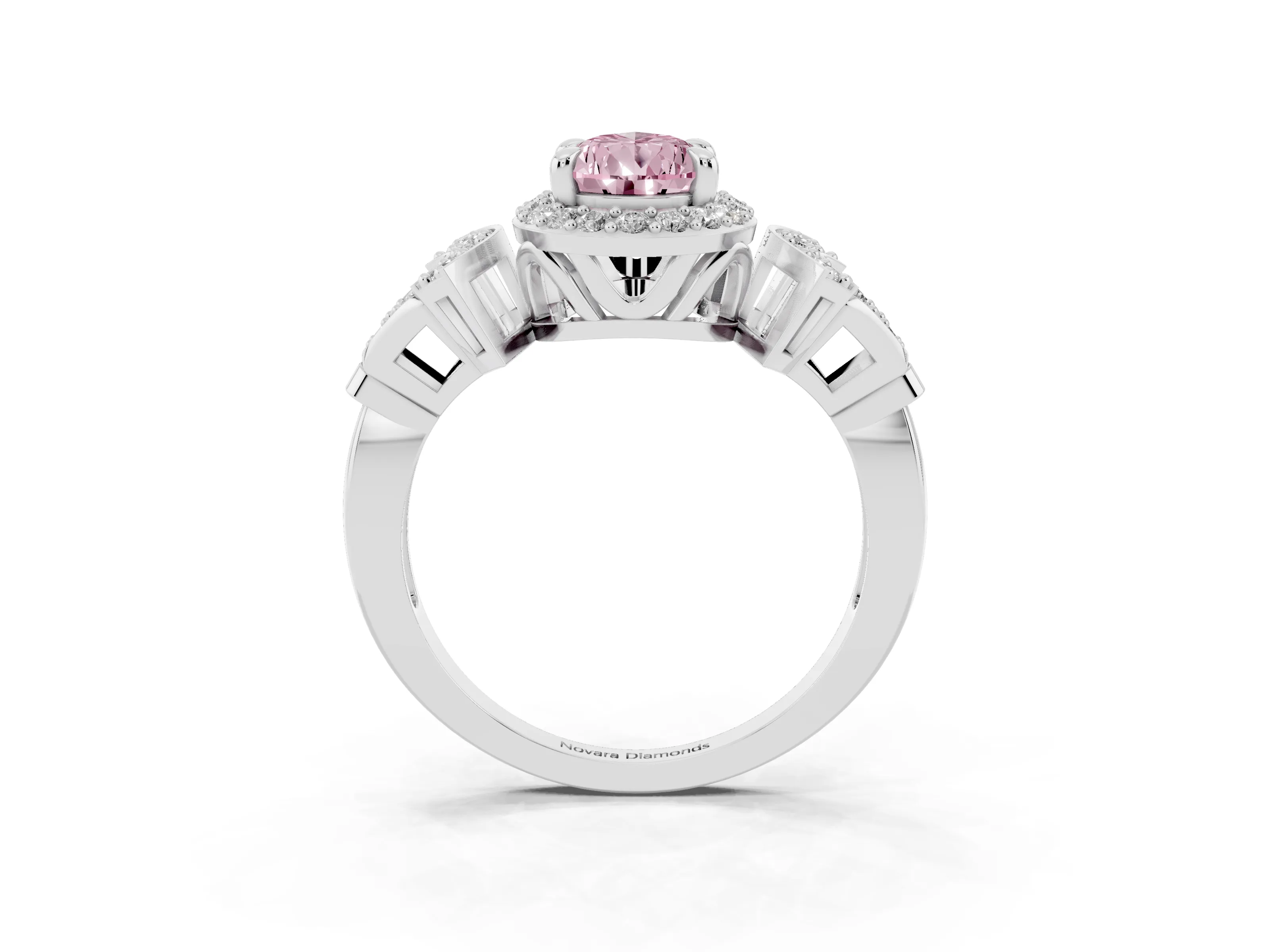 Fancy Pink Pear Cut Diamond Halo Engagement Ring Set in Silver with Accent Stone Split Shank