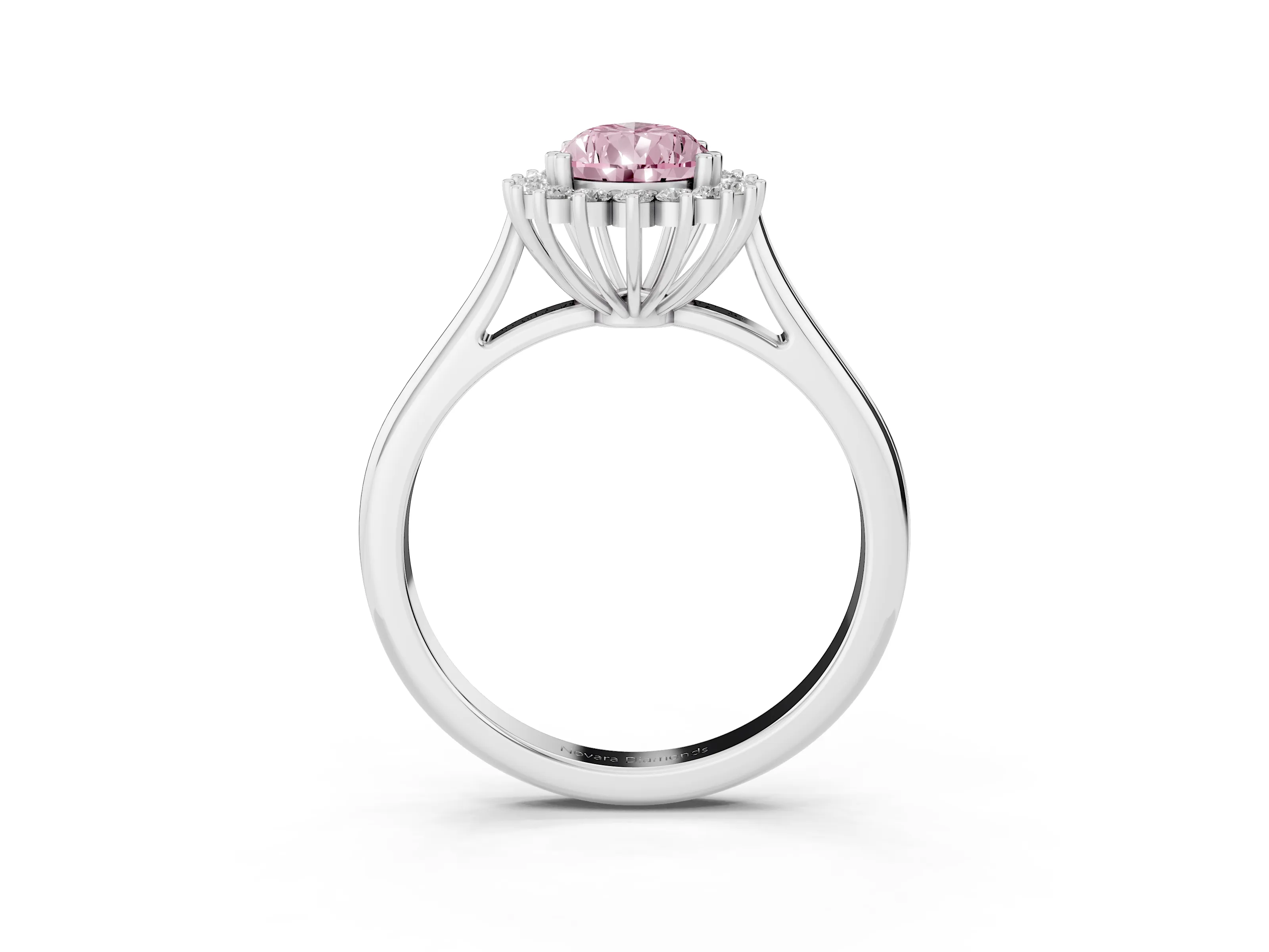 Fancy Pink Pear Cut Diamond Halo Ring Set in Silver with Plain Solitaire Band and Prong Setting