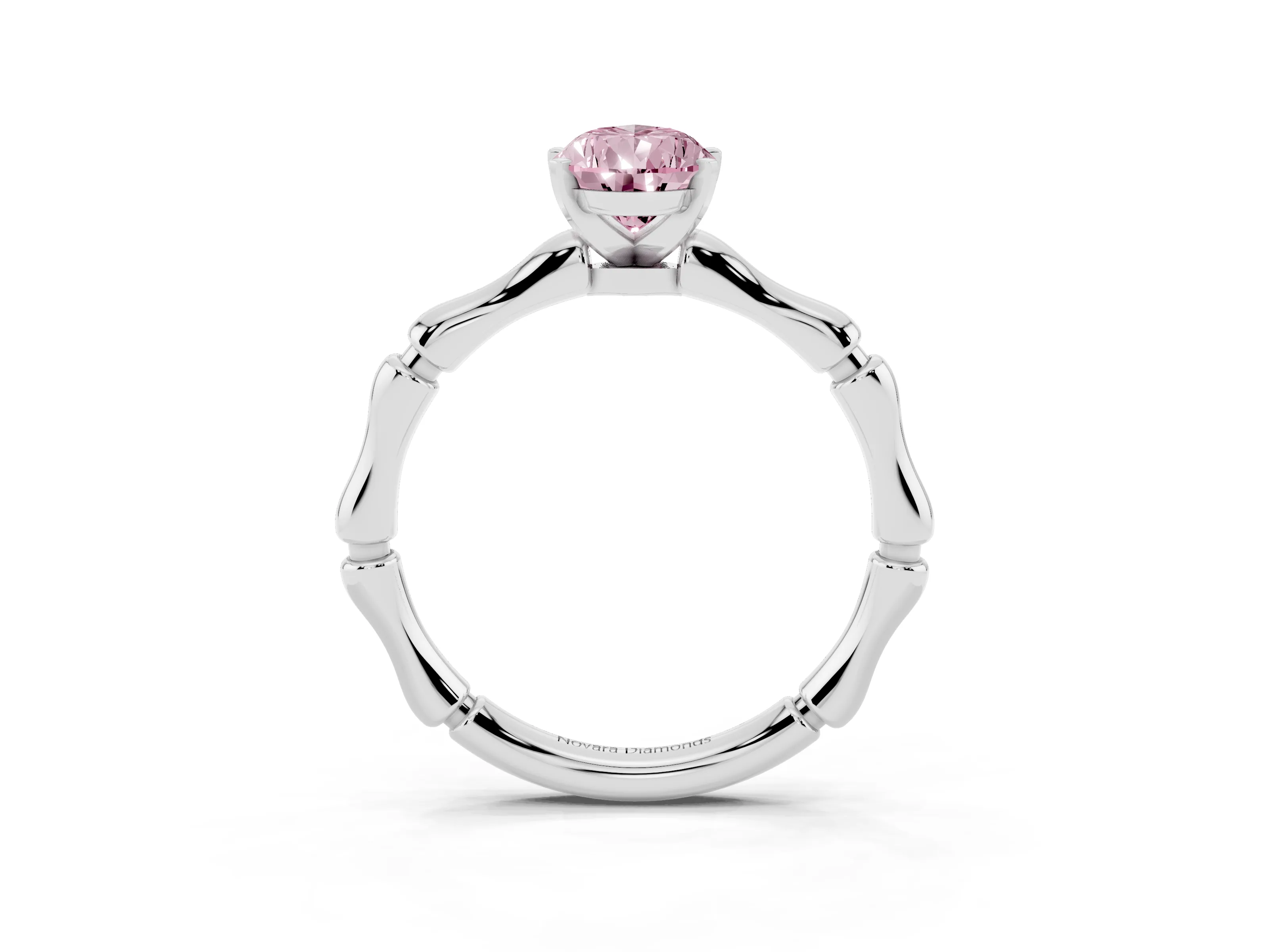 Fancy Pink Pear Cut Diamond Solitaire Ring Set in Platinum with Bamboo Band and Prong Setting