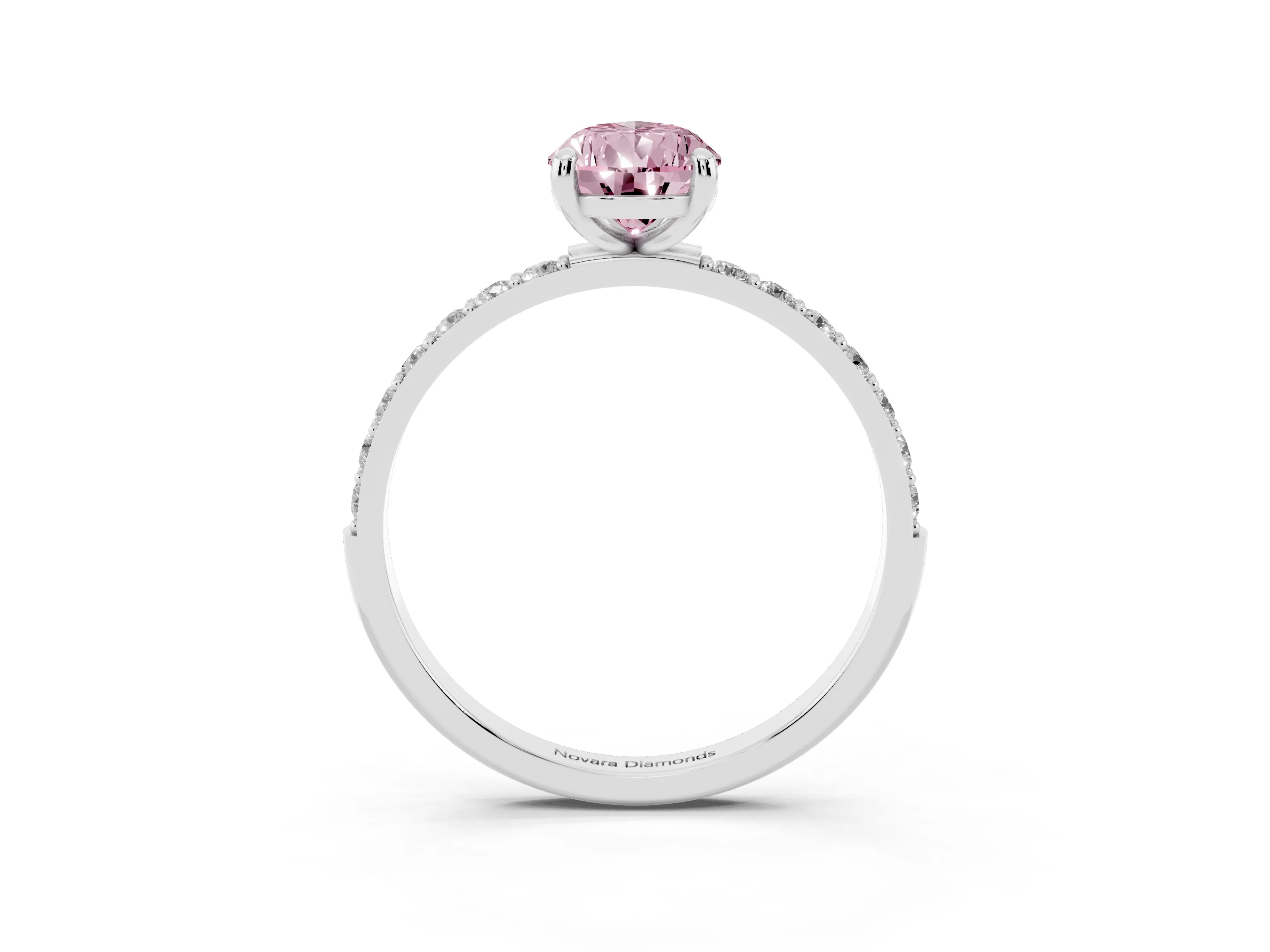 Fancy Pink Pear Cut Diamond Solitaire Ring Set in Platinum with Round Pavé Band and Prong Setting