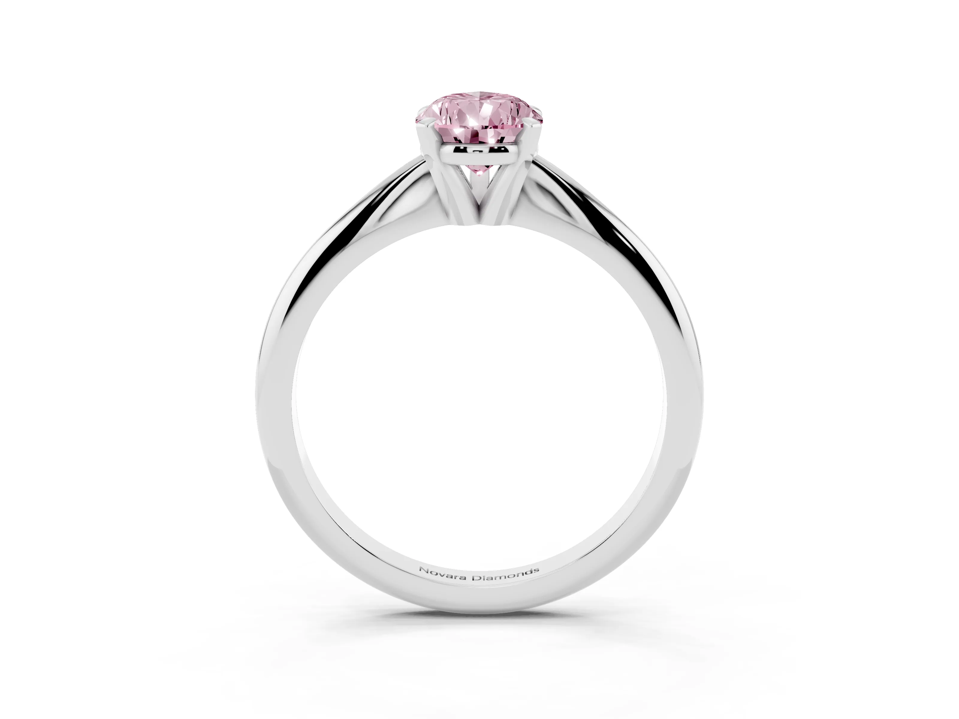 Fancy Pink Pear Cut Diamond Solitaire Ring Set in Silver with Prong Setting on a Plain Round Band