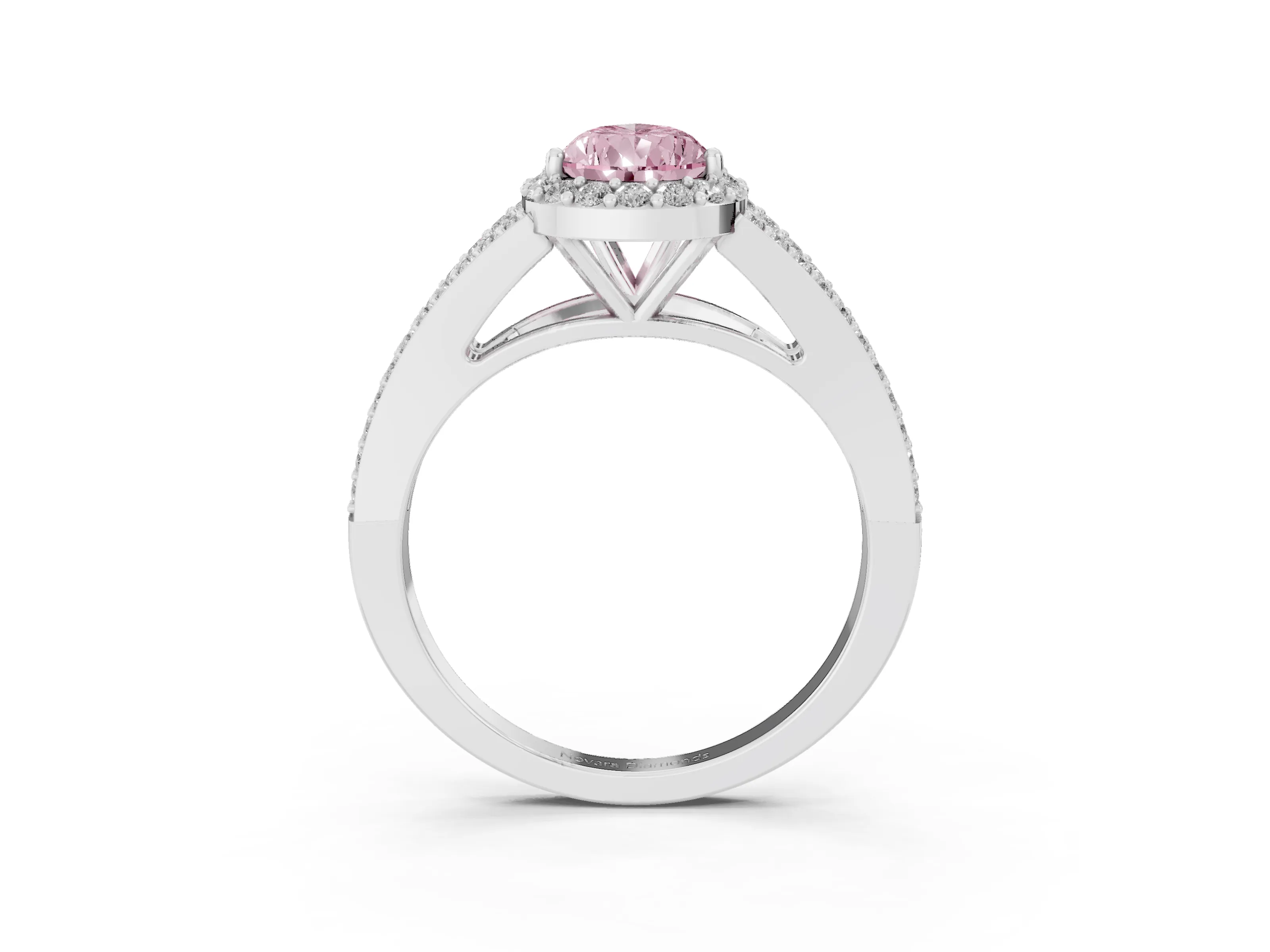 Fancy Pink Pear Cut Diamond Halo Split Shank Pavé Ring Set in Platinum with Prong Setting