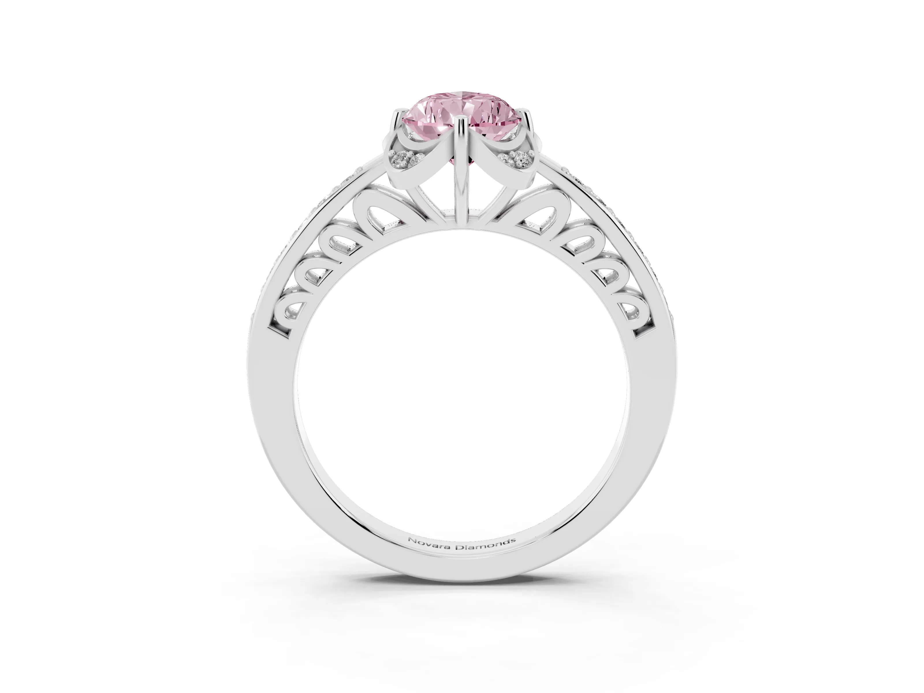 Fancy Pink Pear Cut Diamond Halo Ring Set in Silver with Channel Set Band and Prong Setting