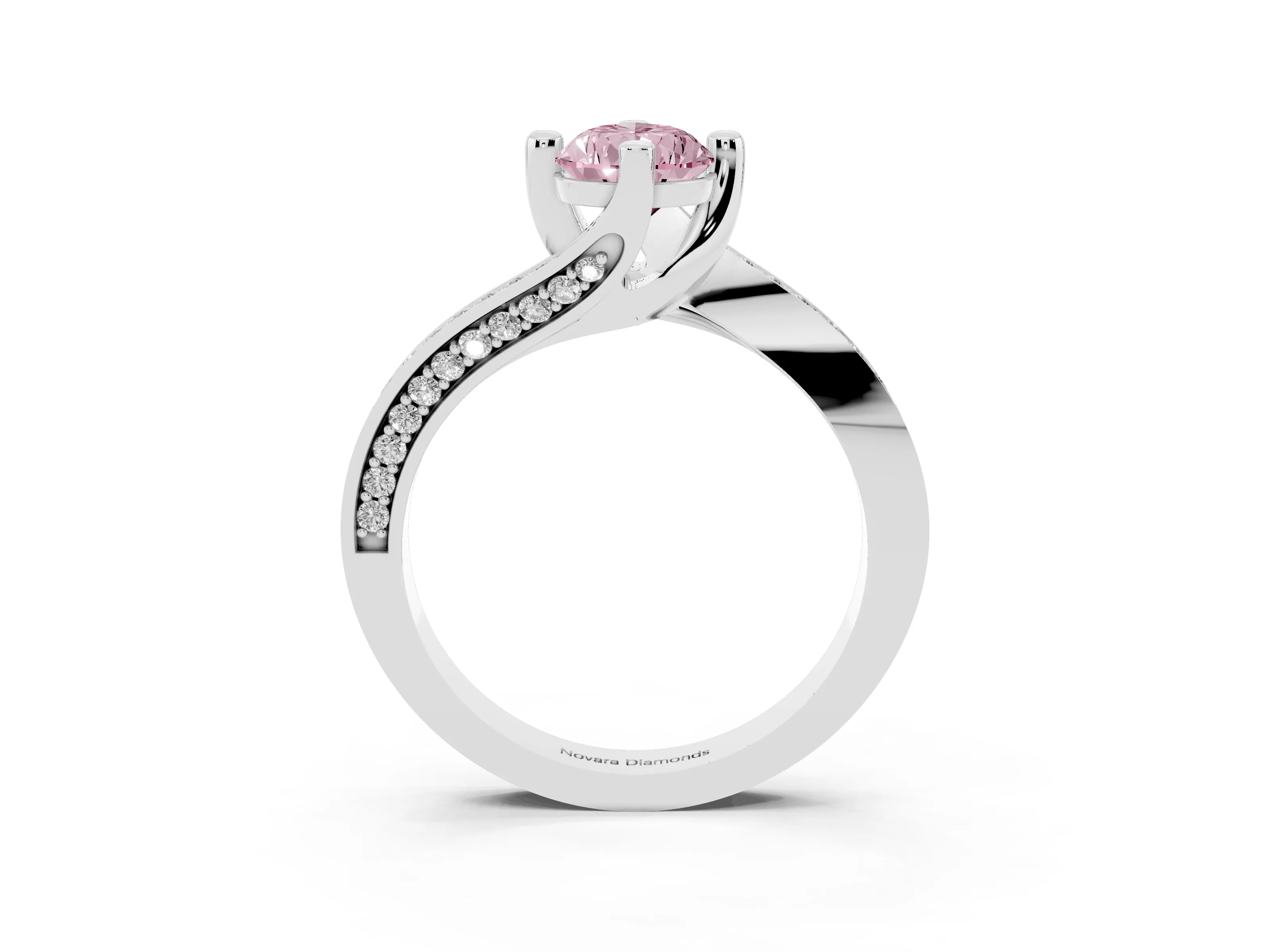 Fancy Pink Pear Cut Diamond Solitaire Ring Set in Platinum with Intertwined Pavé Twist Band