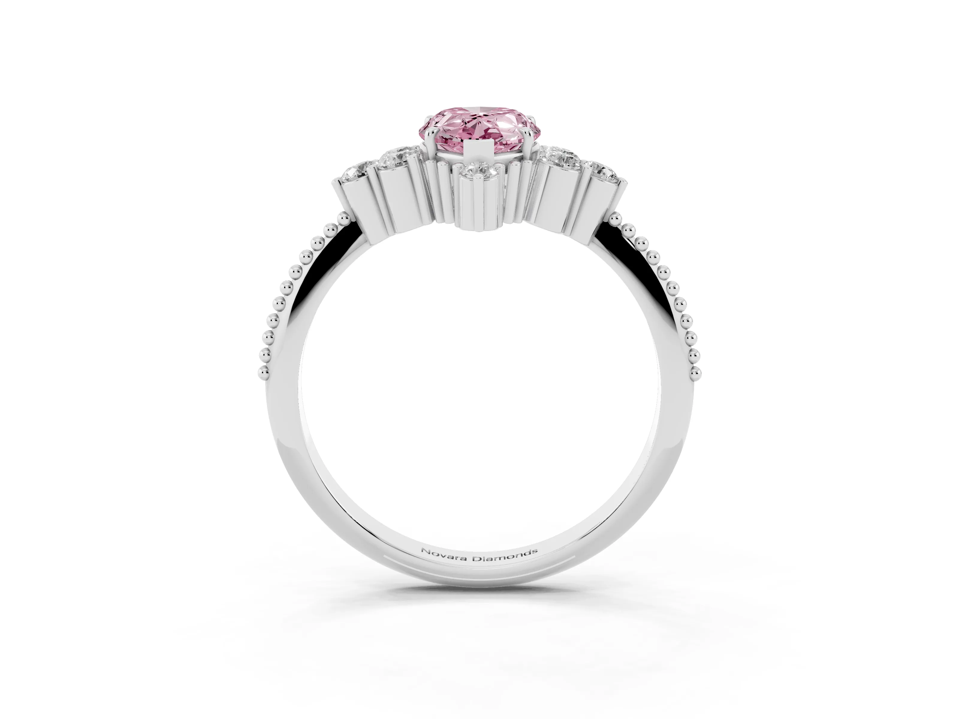 Fancy Pink Pear Cut Diamond Cluster Ring Set in Silver with Beaded Band