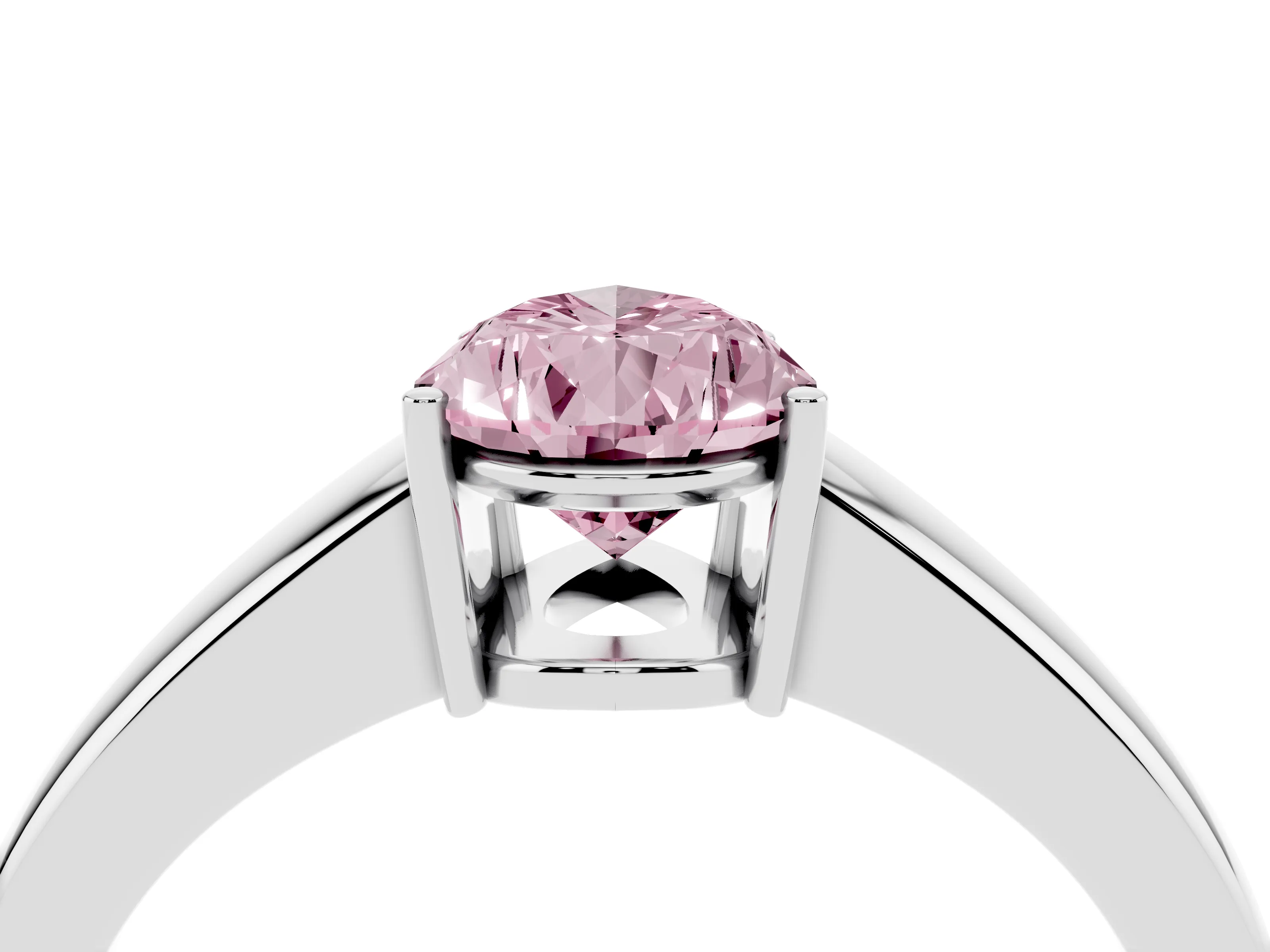 Fancy Pink Pear Cut Diamond Solitaire Ring Set in White gold with Tapered Band and Prong Setting