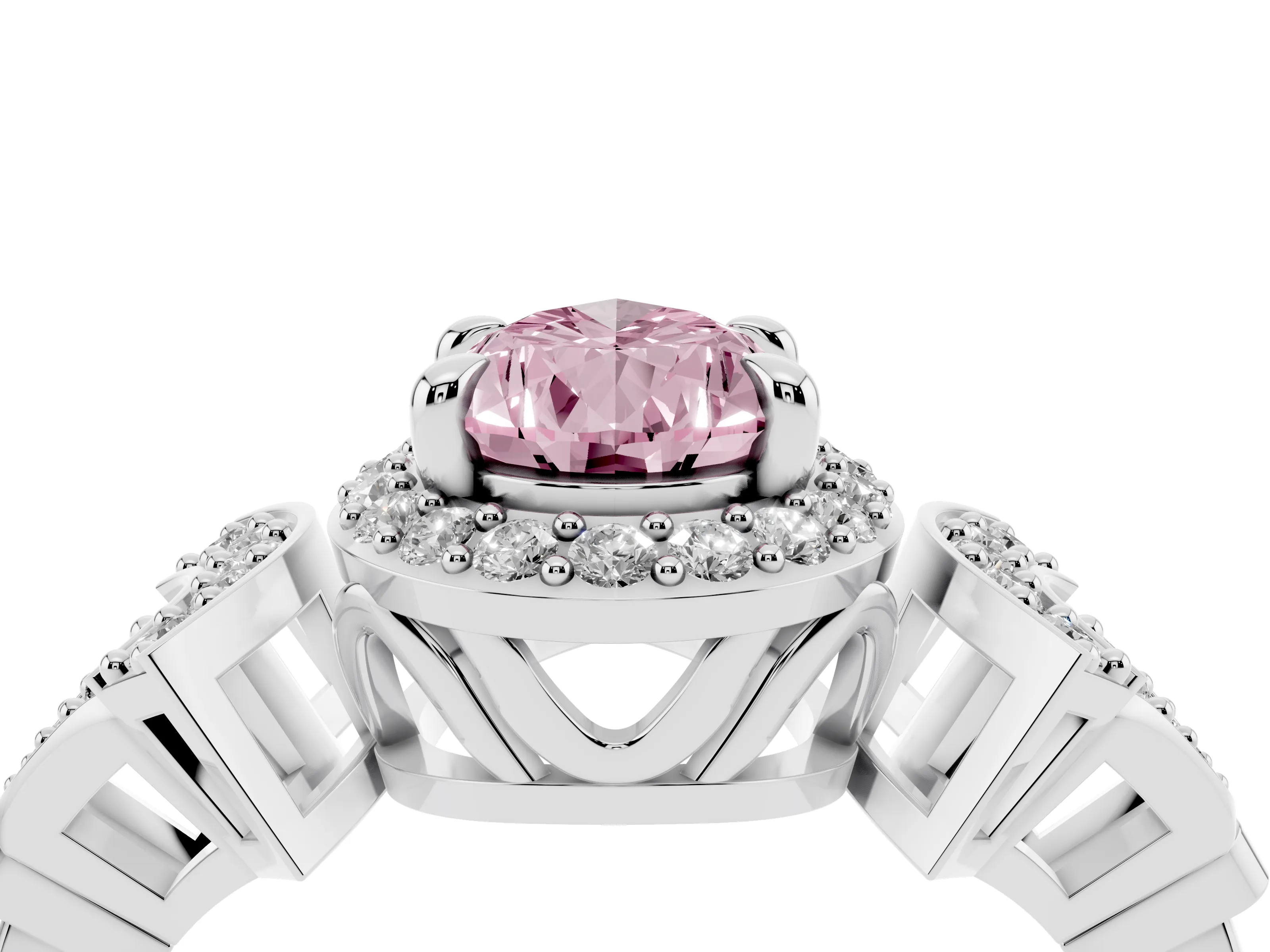 Fancy Pink Pear Cut Diamond Halo Engagement Ring Set in Silver with Accent Stone Split Shank