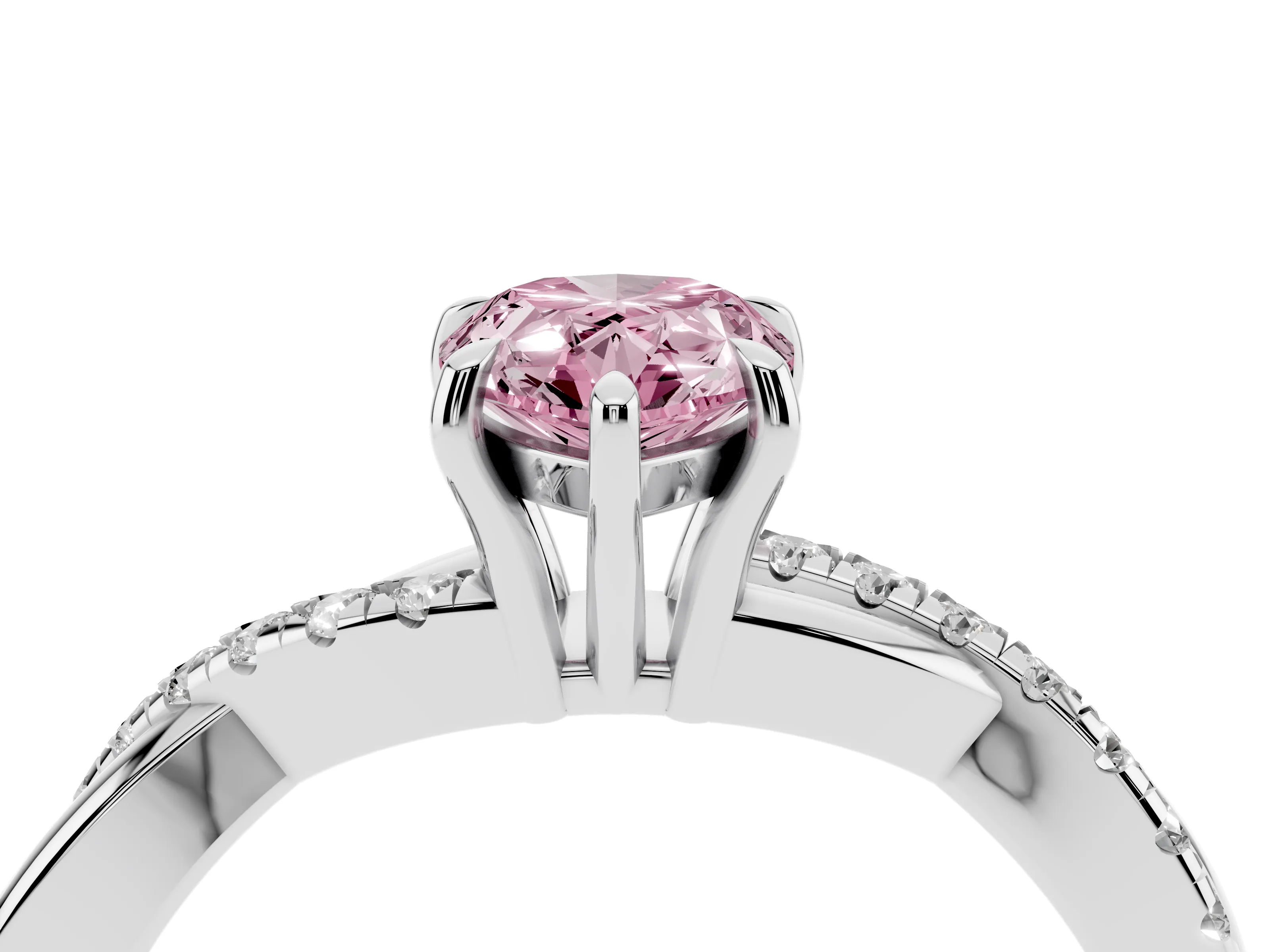 Fancy Pink Pear Cut Diamond Twisted Pavé Band Ring Set in Silver with Prong Setting