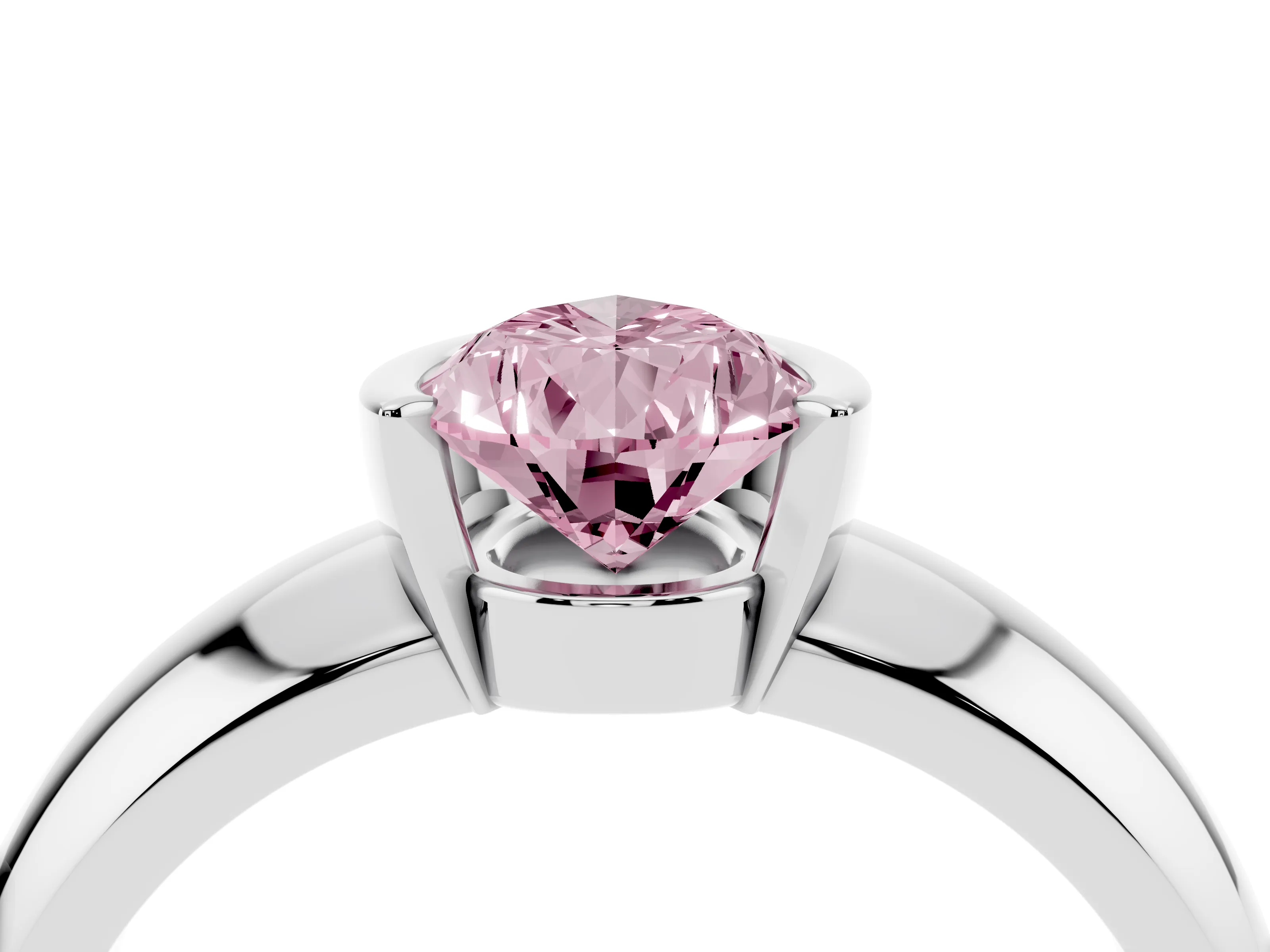 Fancy Pink Pear Cut Diamond Solitaire Tension Set Ring Set in White gold with Wide Band