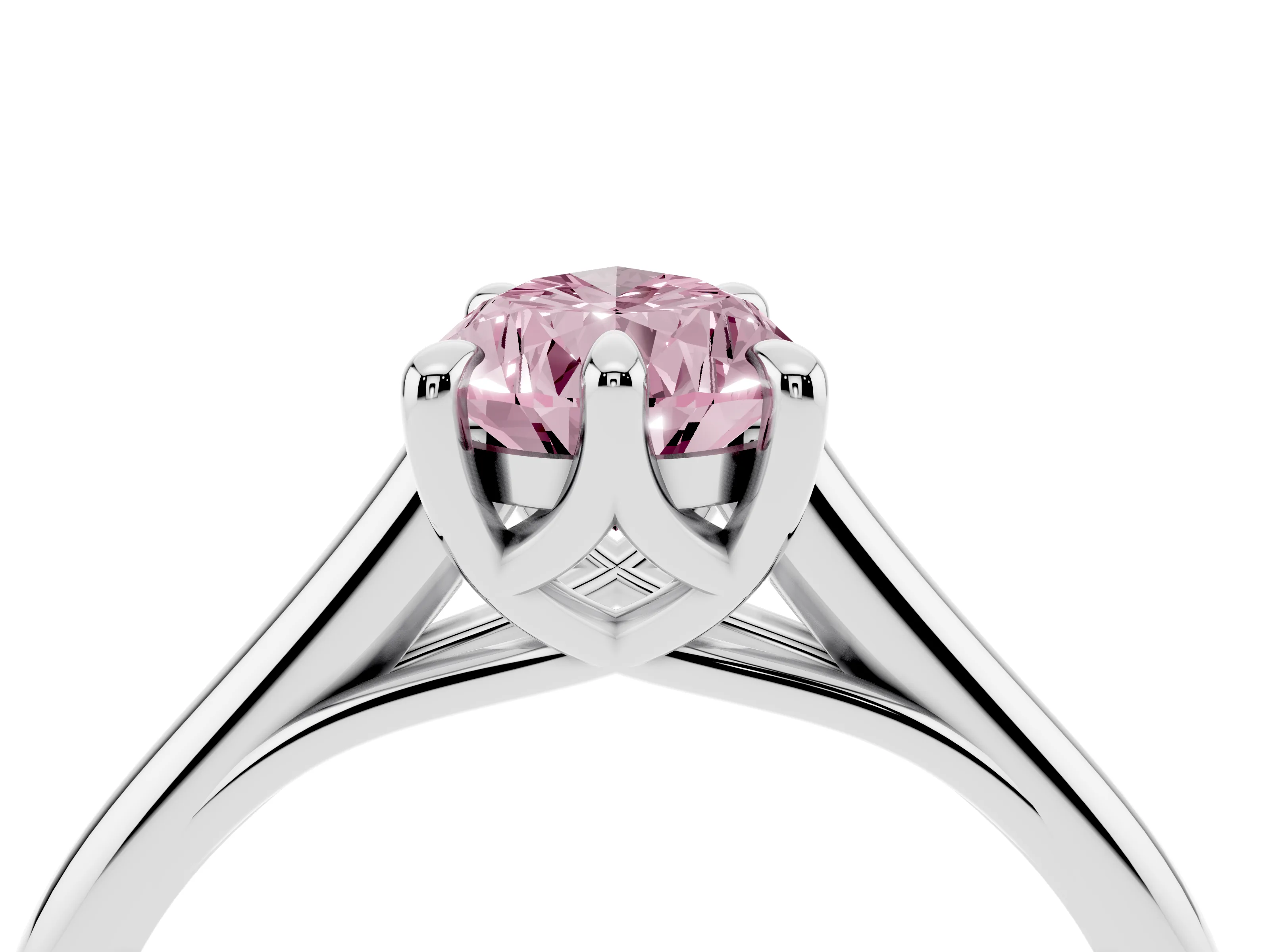 Fancy Pink Pear Cut Diamond Solitaire Engagement Ring Set in Platinum with Prong Setting and Plain Classic Band