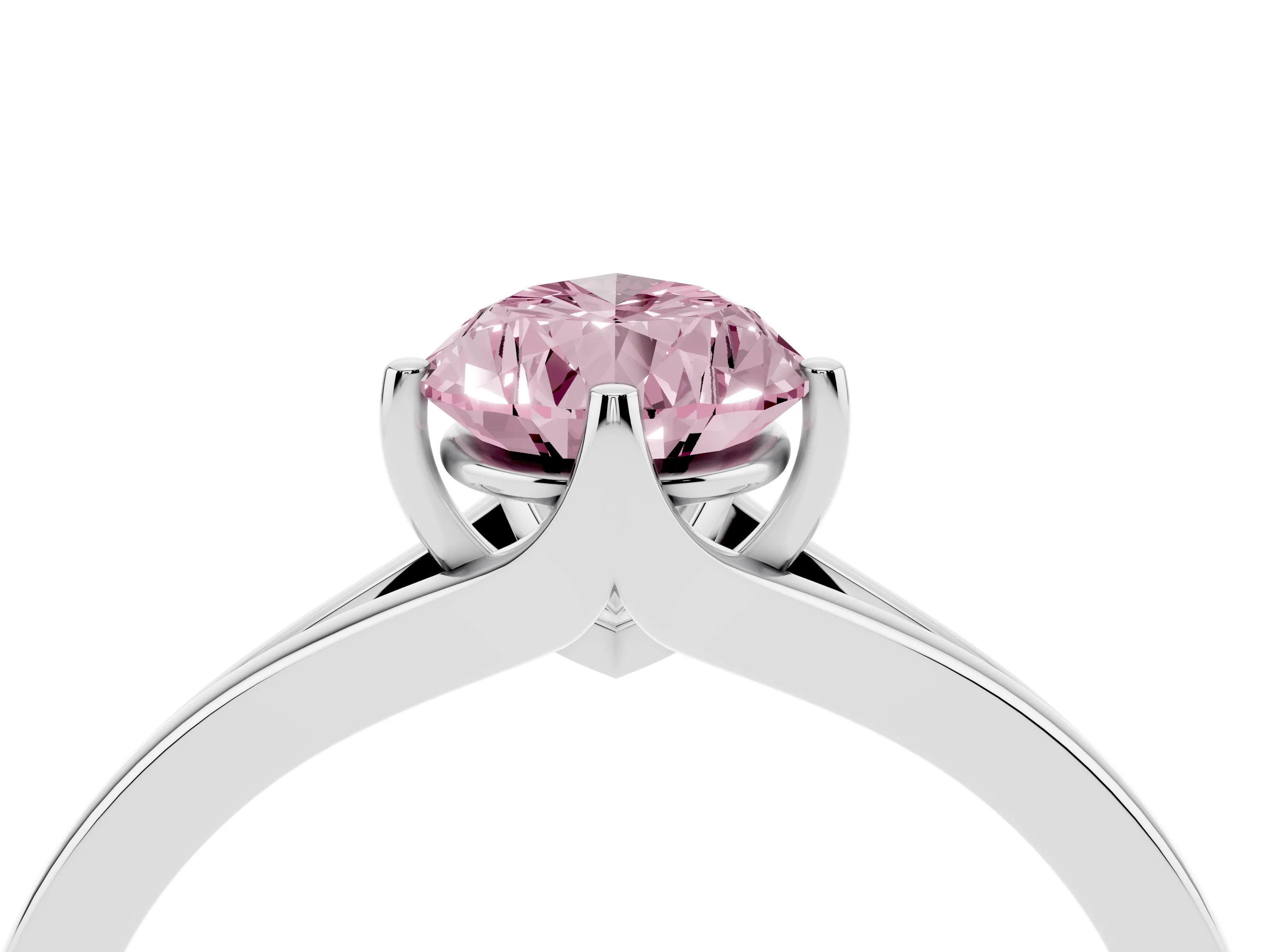 Fancy Pink Pear Cut Diamond Solitaire Ring Set in Silver with Polished Tapered Band and Prong Setting