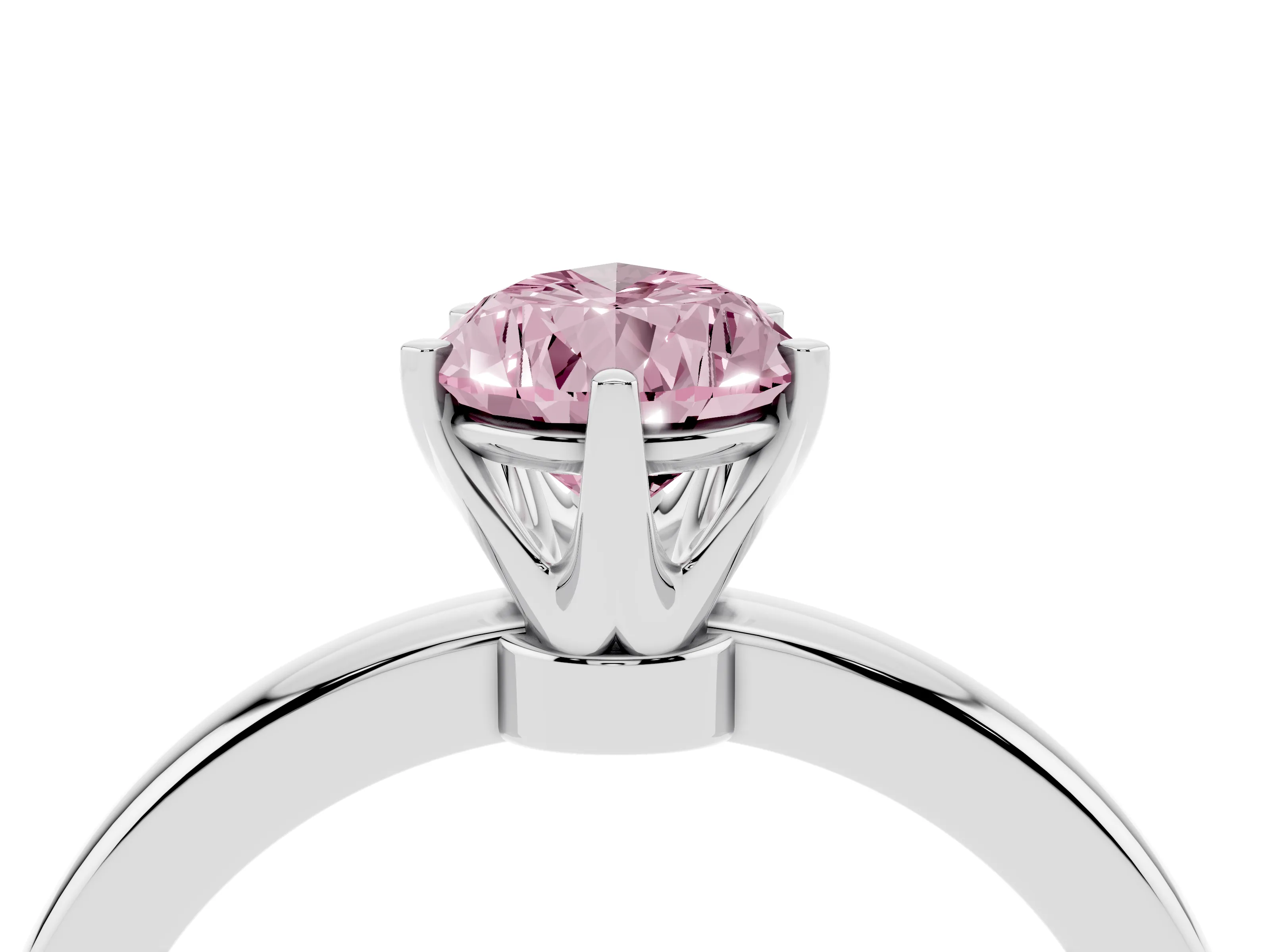 Fancy Pink Pear Cut Diamond Solitaire Ring Set in White gold with Raised Prong Setting on a Classic Band