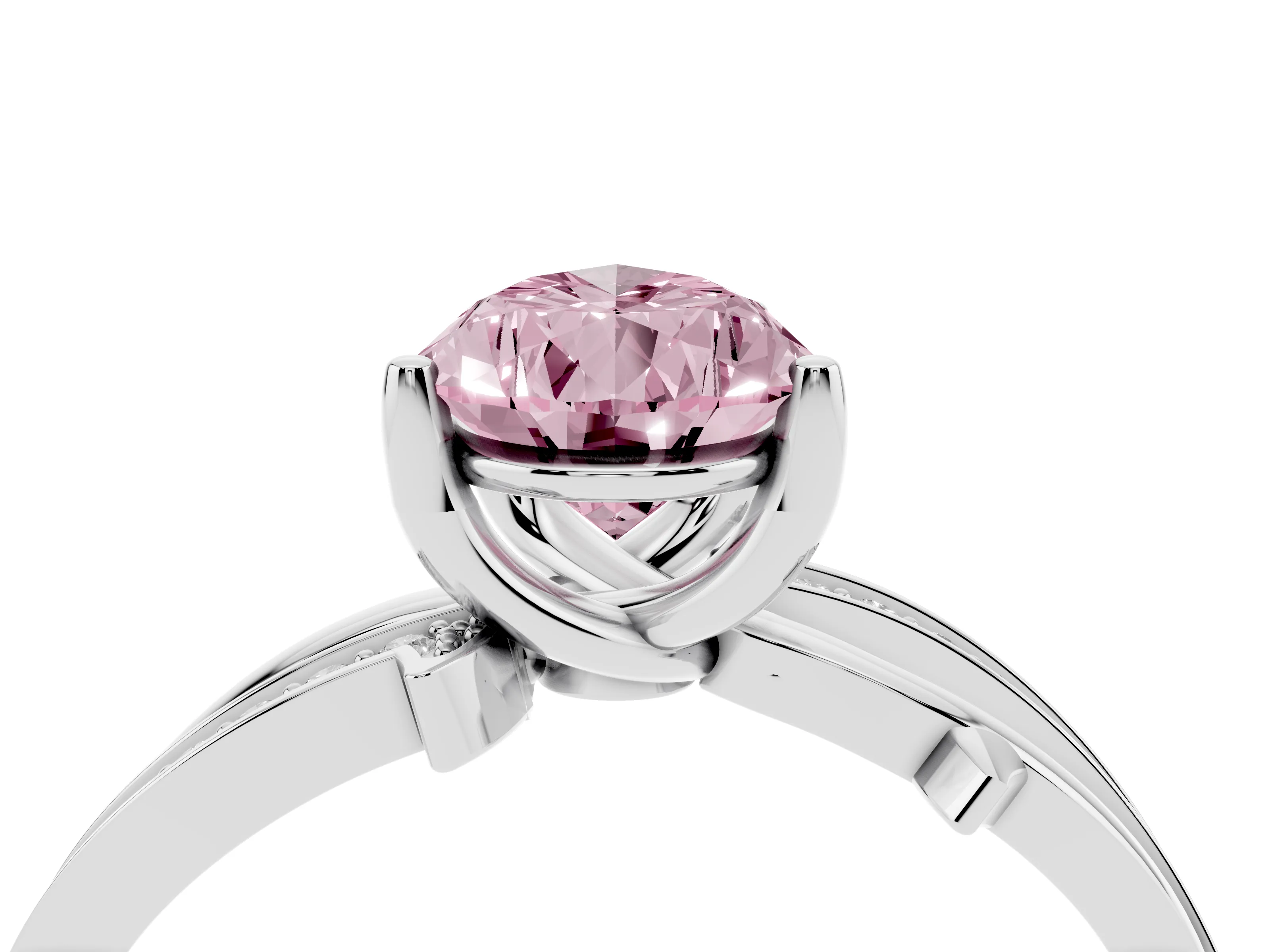 Fancy Pink Pear Cut Diamond Pavé Twist Band Solitaire Ring Set in Silver with Prong Setting