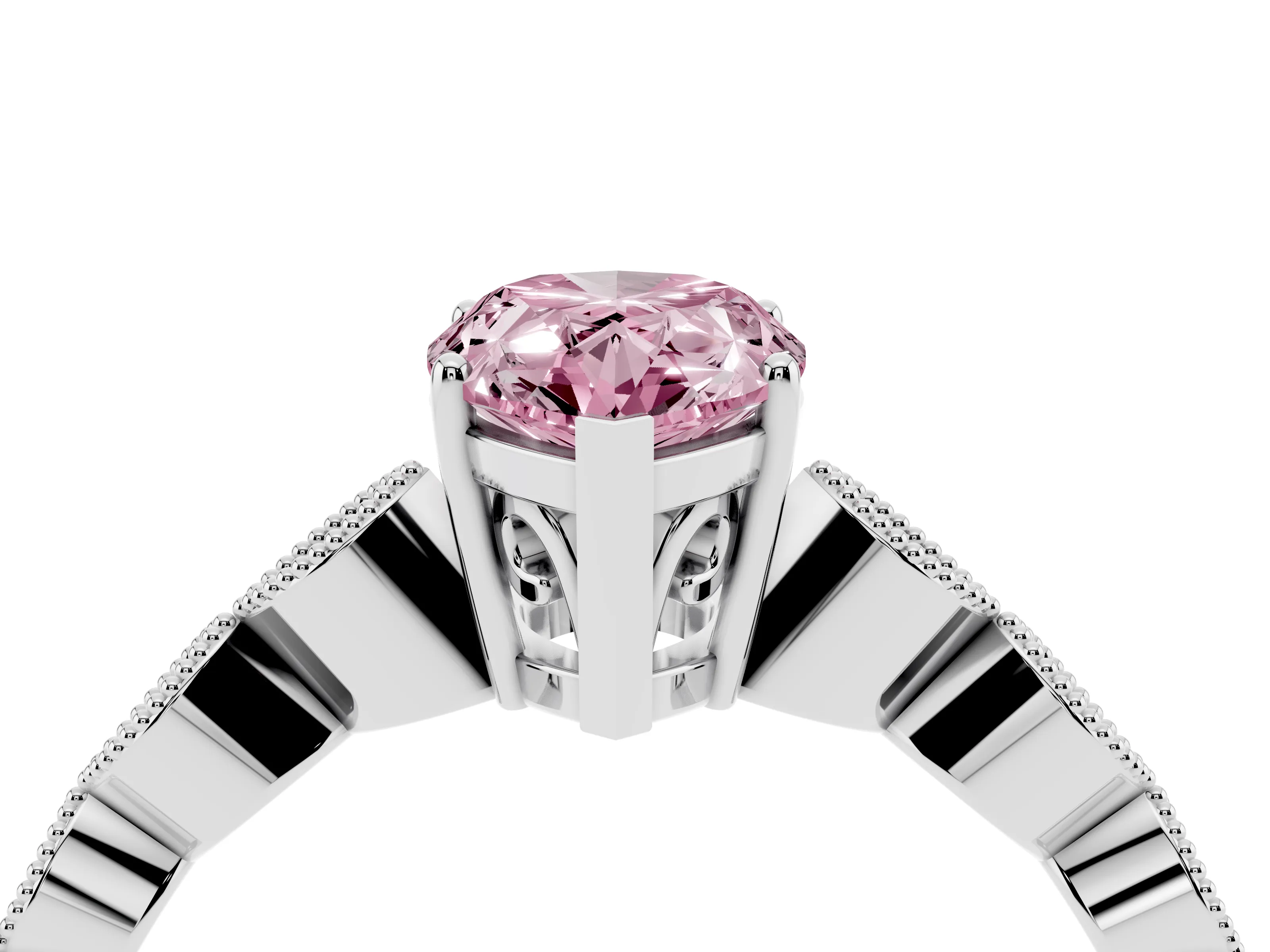 Fancy Pink Pear Cut Diamond Solitaire Ring Set in Silver with Infinity Twist Pavé Band