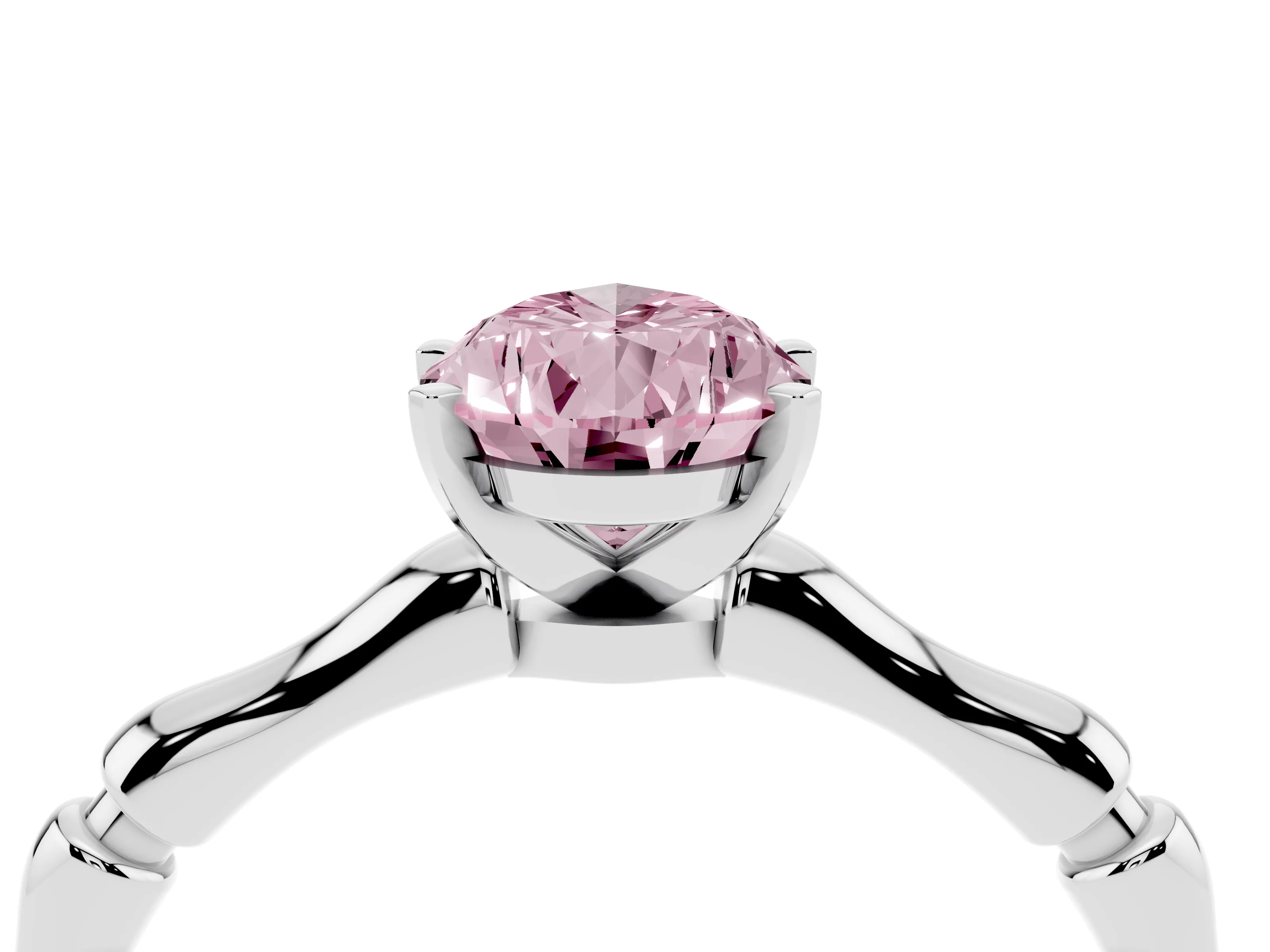 Fancy Pink Pear Cut Diamond Solitaire Ring Set in Platinum with Bamboo Band and Prong Setting