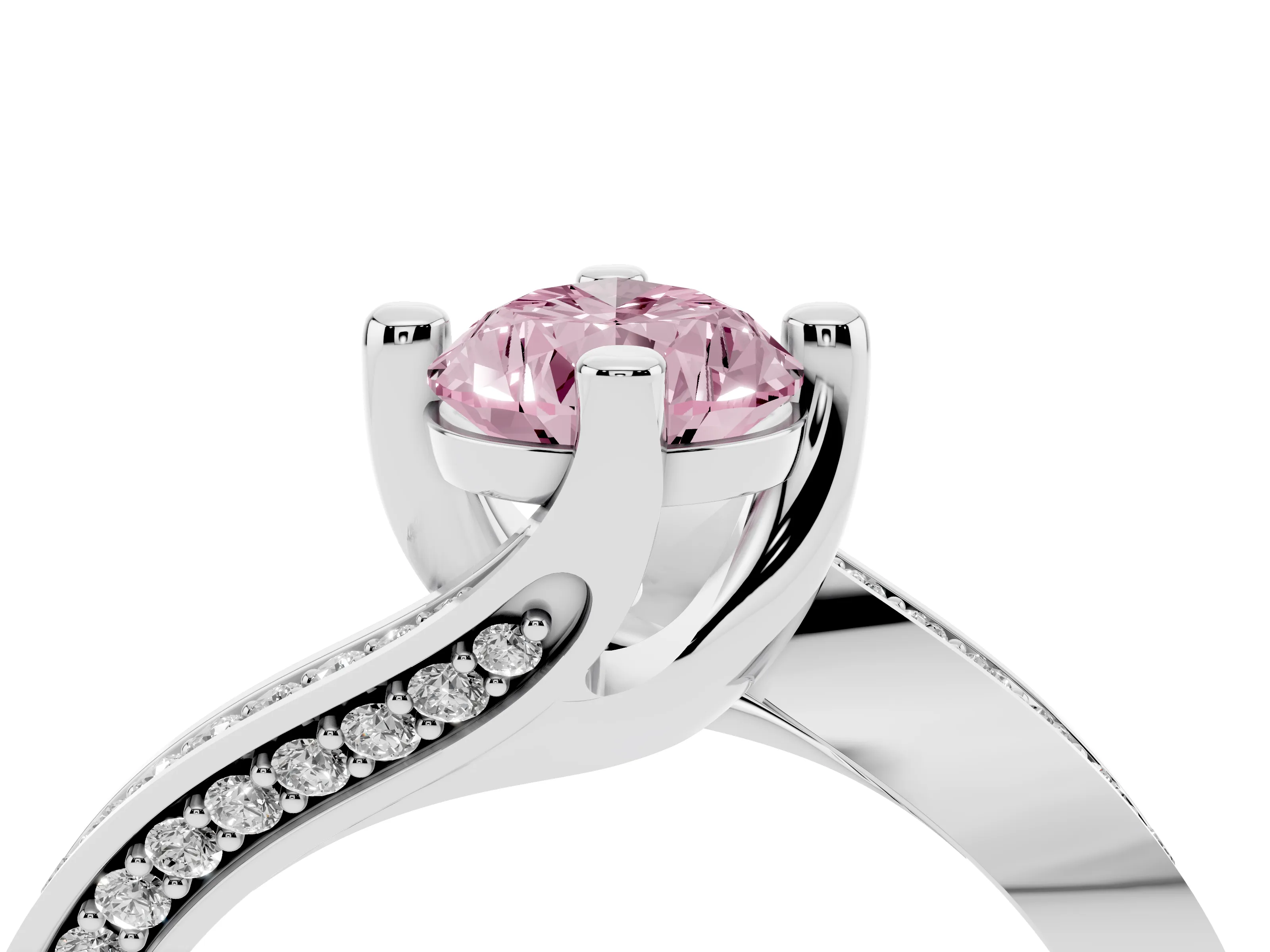 Fancy Pink Pear Cut Diamond Solitaire Ring Set in Platinum with Intertwined Pavé Twist Band