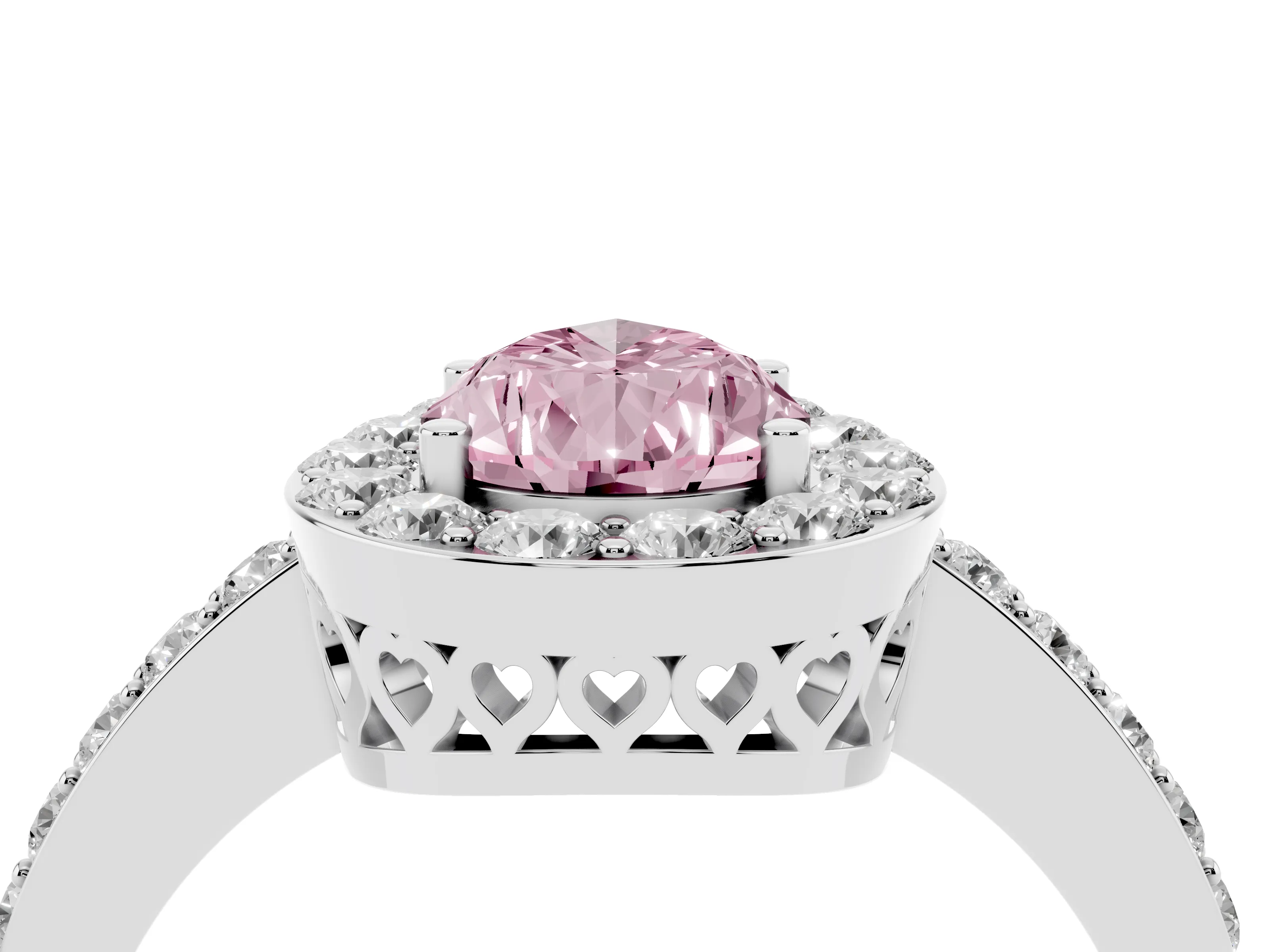 Fancy Pink Pear Cut Diamond Halo Ring Set in Platinum with Pavé-Setting Band and Open Prong Center