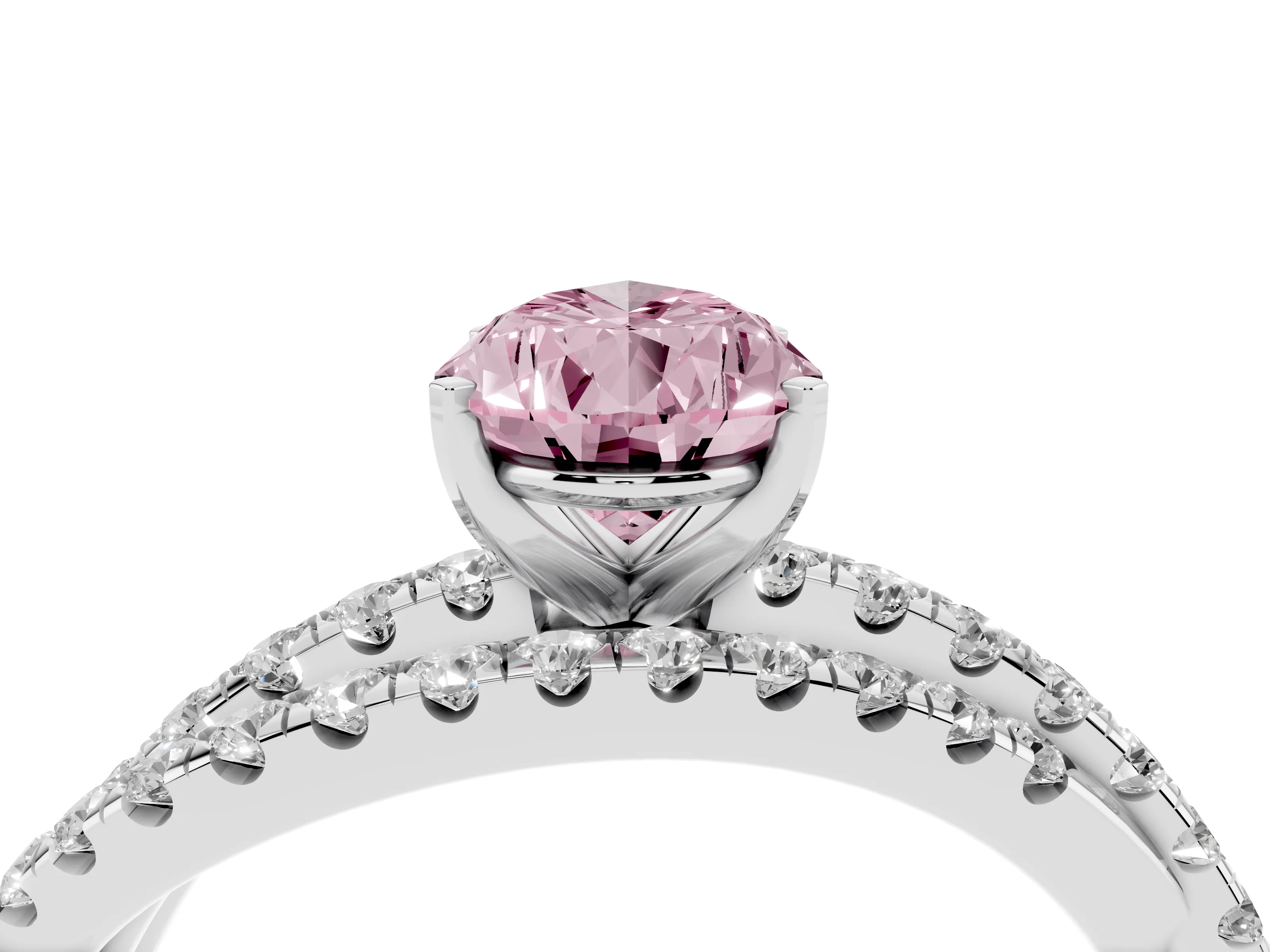 Fancy Pink Pear Cut Diamond Solitaire Twist Band Ring Set in Platinum with Pavé Setting and Prong Head