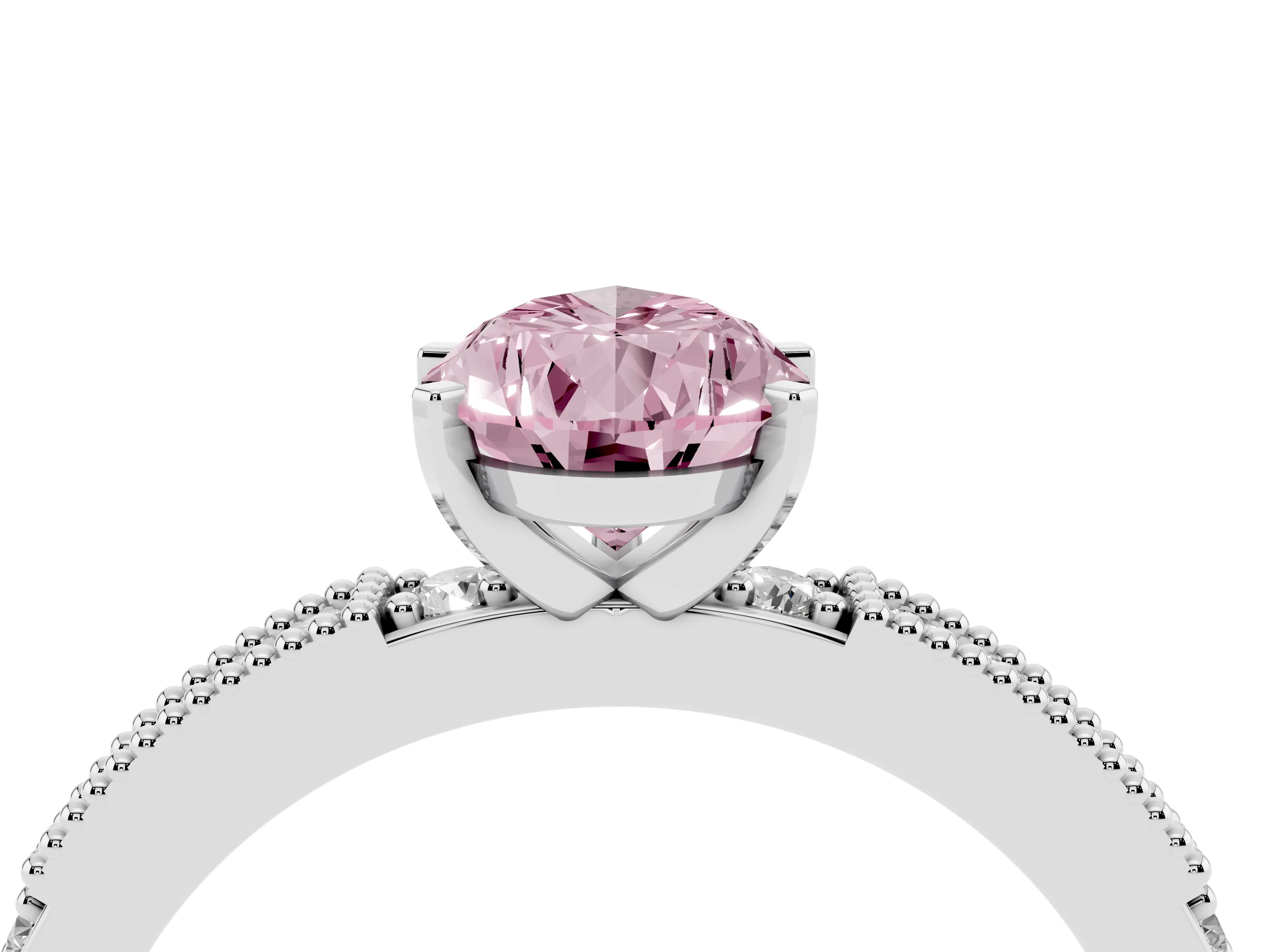 Fancy Pink Pear Cut Diamond Solitaire Ring Set in Platinum with Slim Pavé Band and Prong Setting