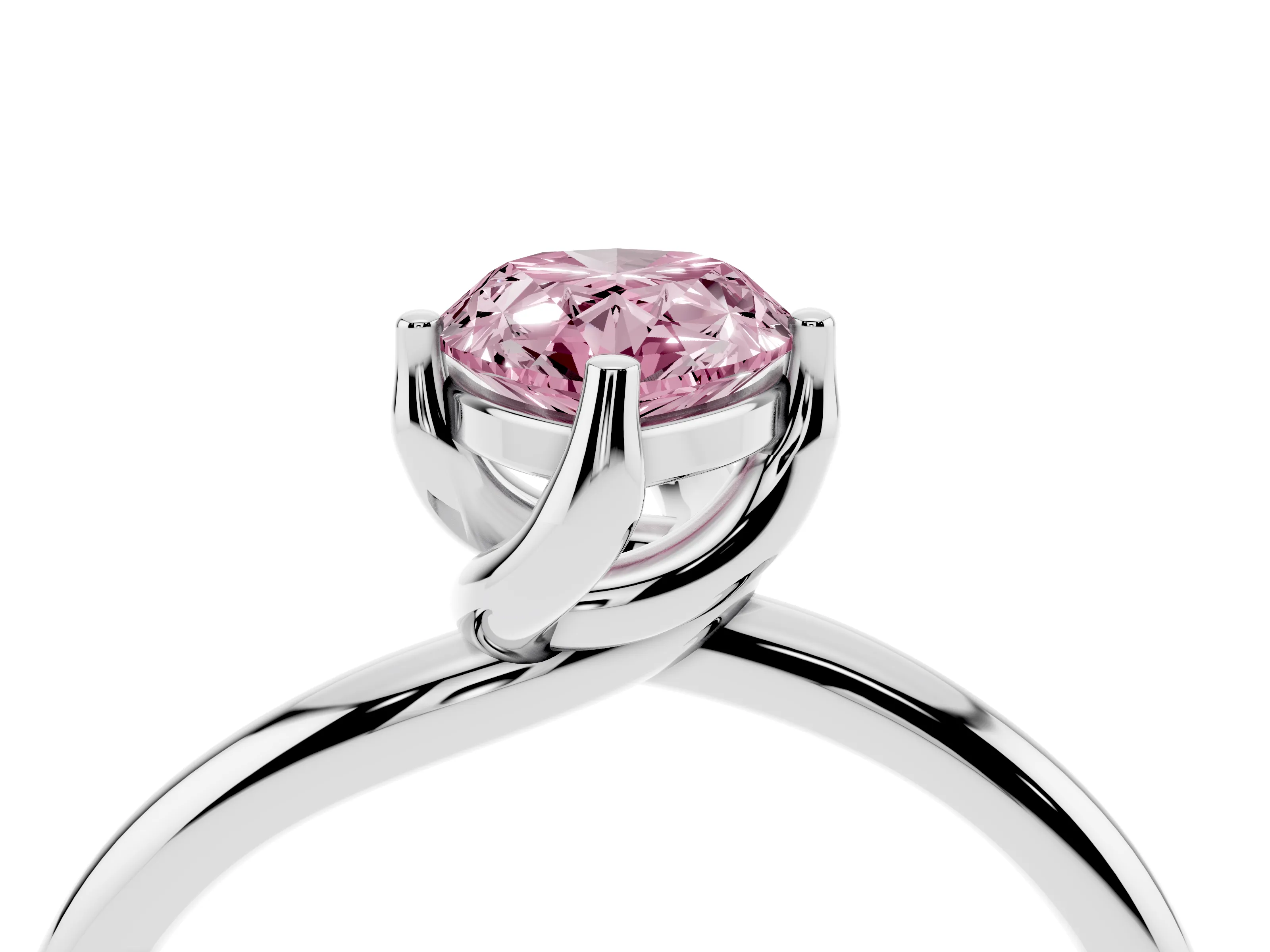 Fancy Pink Pear Cut Diamond Solitaire Engagement Ring Set in Platinum with Classic Plain Band
