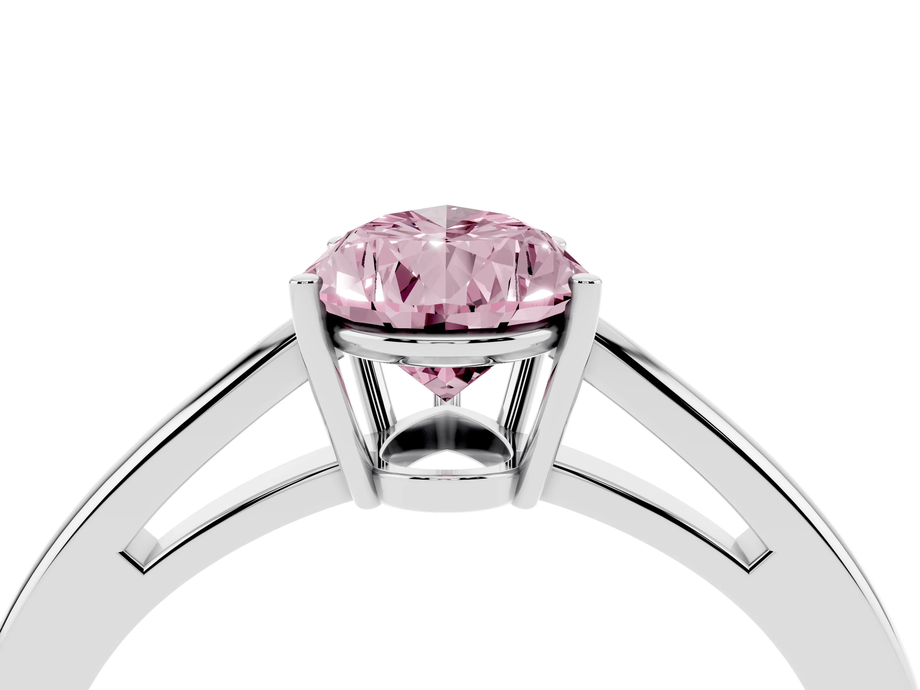Fancy Pink Pear Cut Diamond Solitaire Ring Set in Silver with Split Shank and Prong Setting