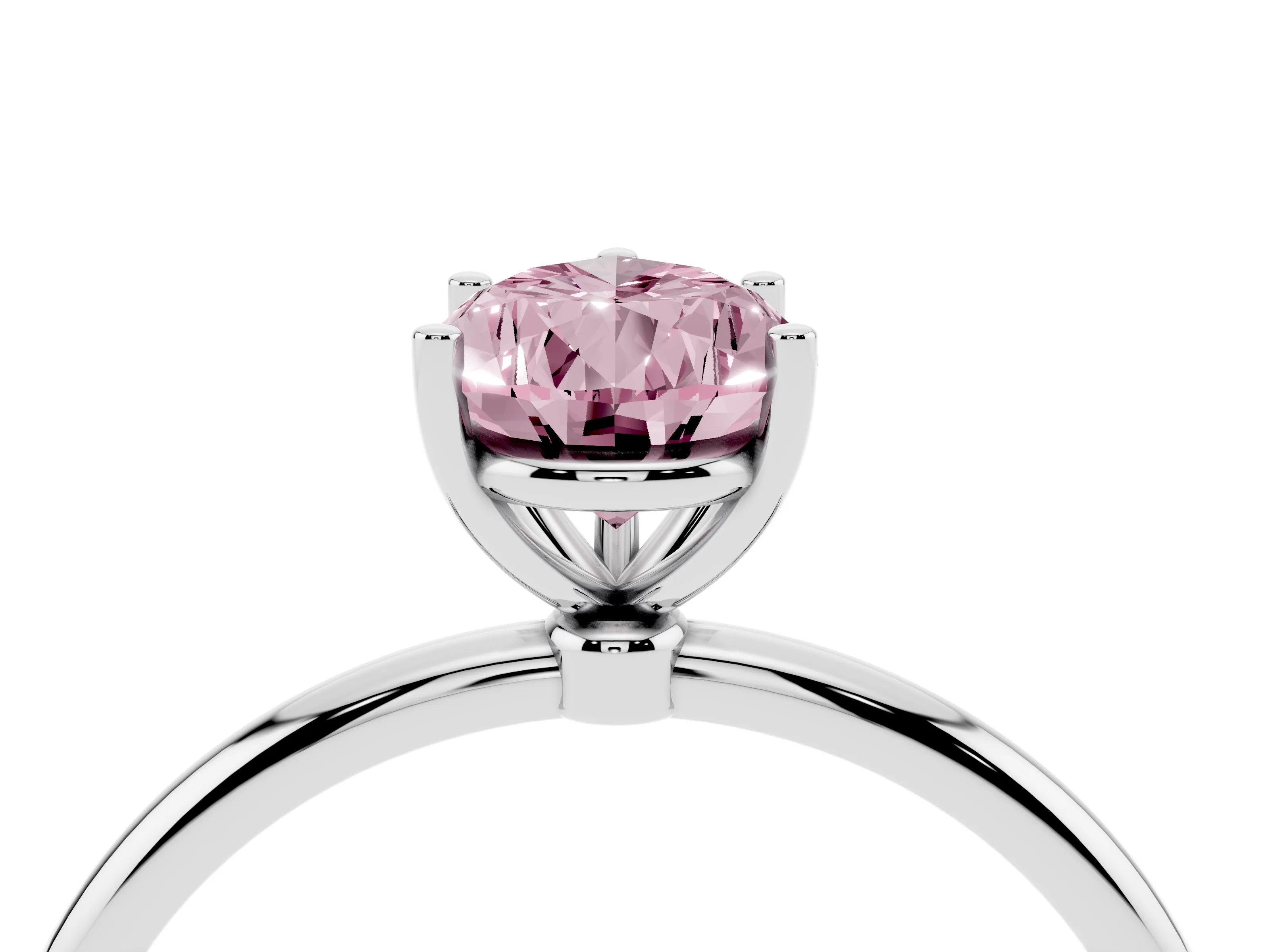 Fancy Pink Pear Cut Diamond Solitaire Engagement Ring Set in Silver with Thin Band and Prong Setting