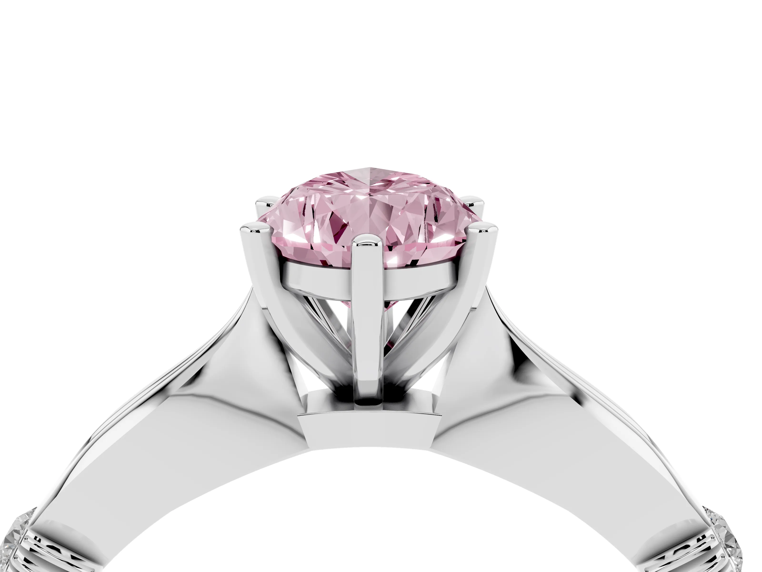 Fancy Pink Pear Cut Diamond Solitaire Twisted Band Ring Set in Silver with Accent Stones and Prong Setting