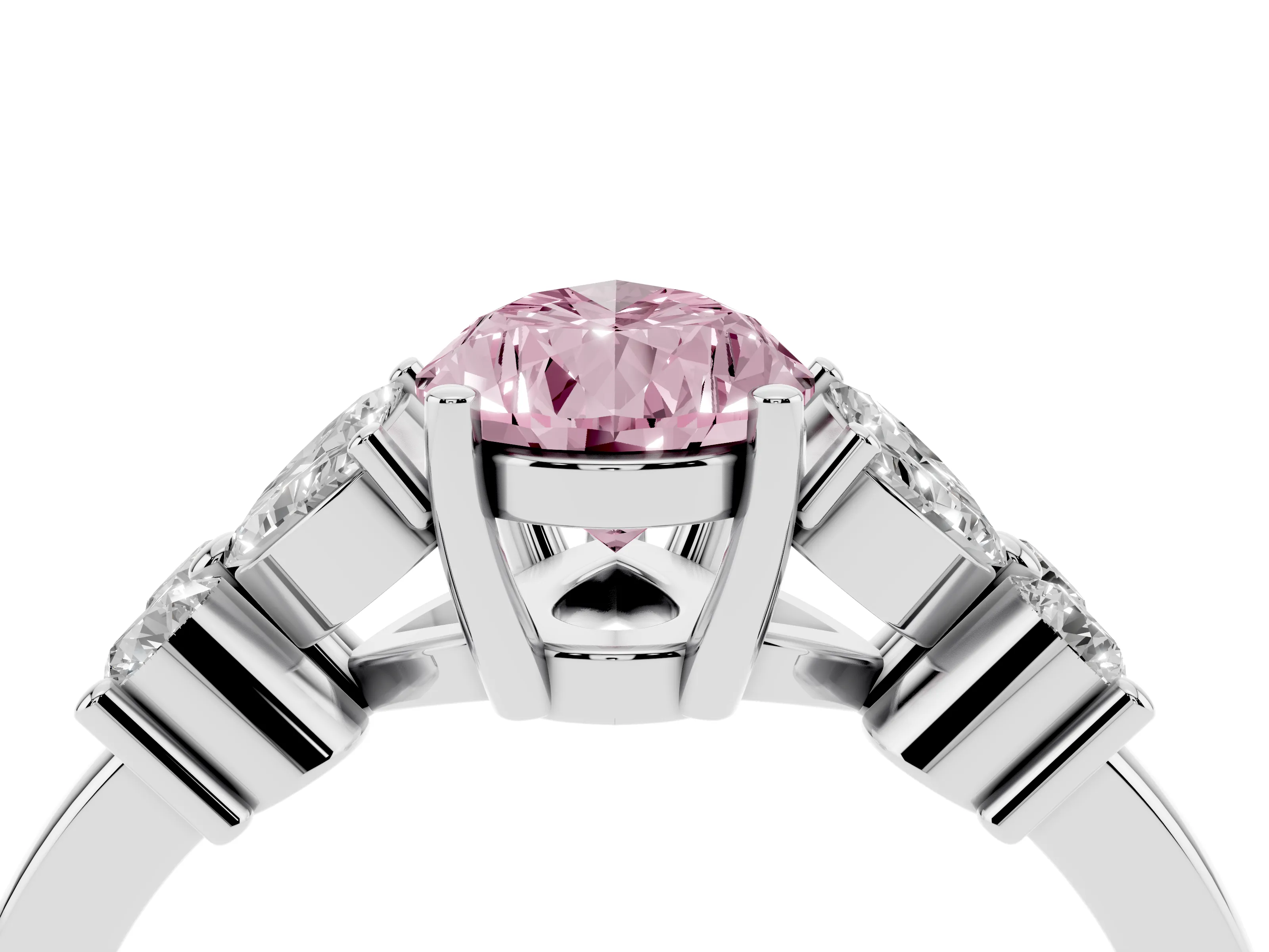 Fancy Pink Pear Cut Diamond Floral Cluster Ring Set in Platinum with Marquise Petals and Prong Setting