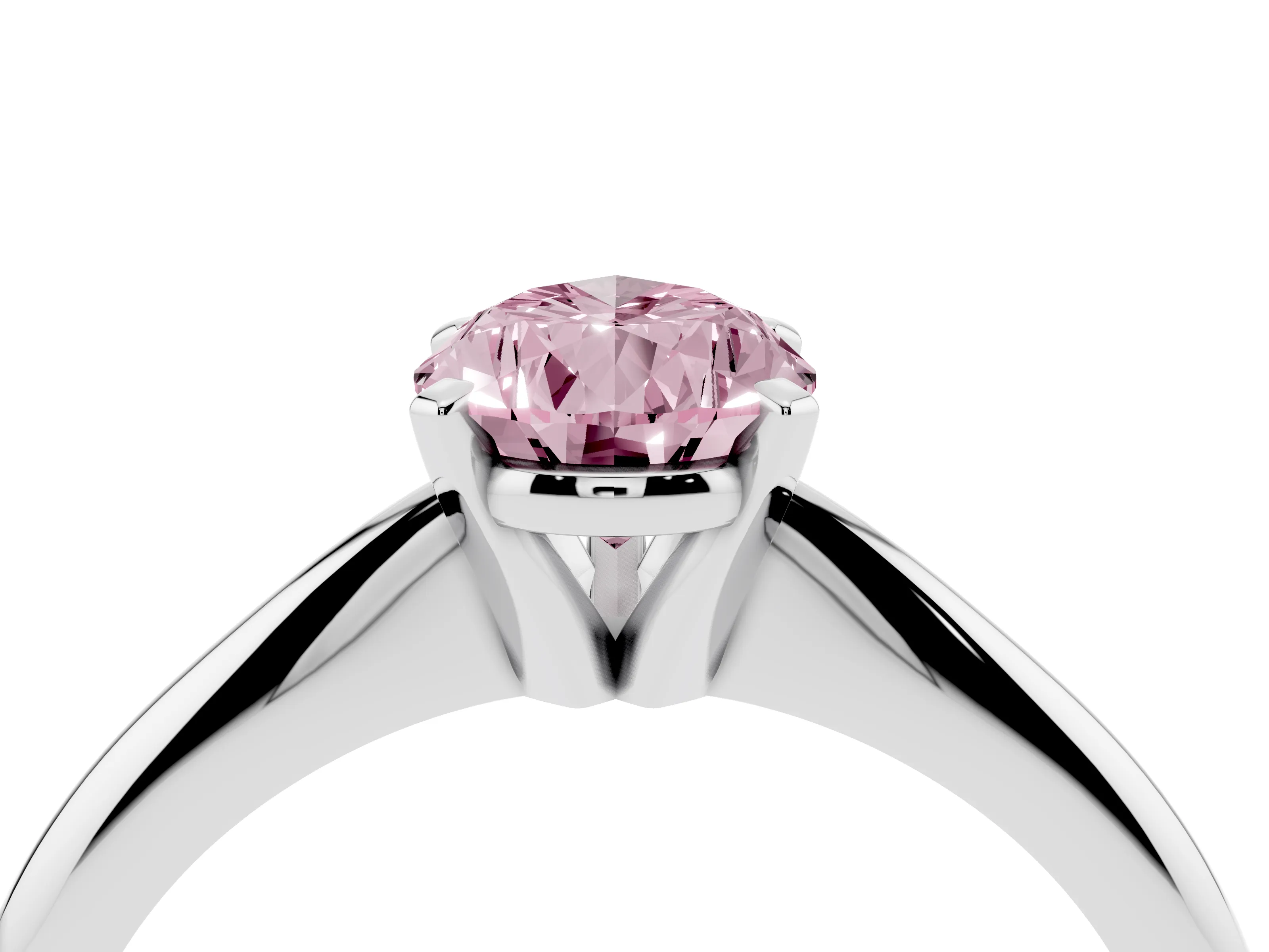 Fancy Pink Pear Cut Diamond Solitaire Ring Set in Silver with Prong Setting on a Plain Round Band