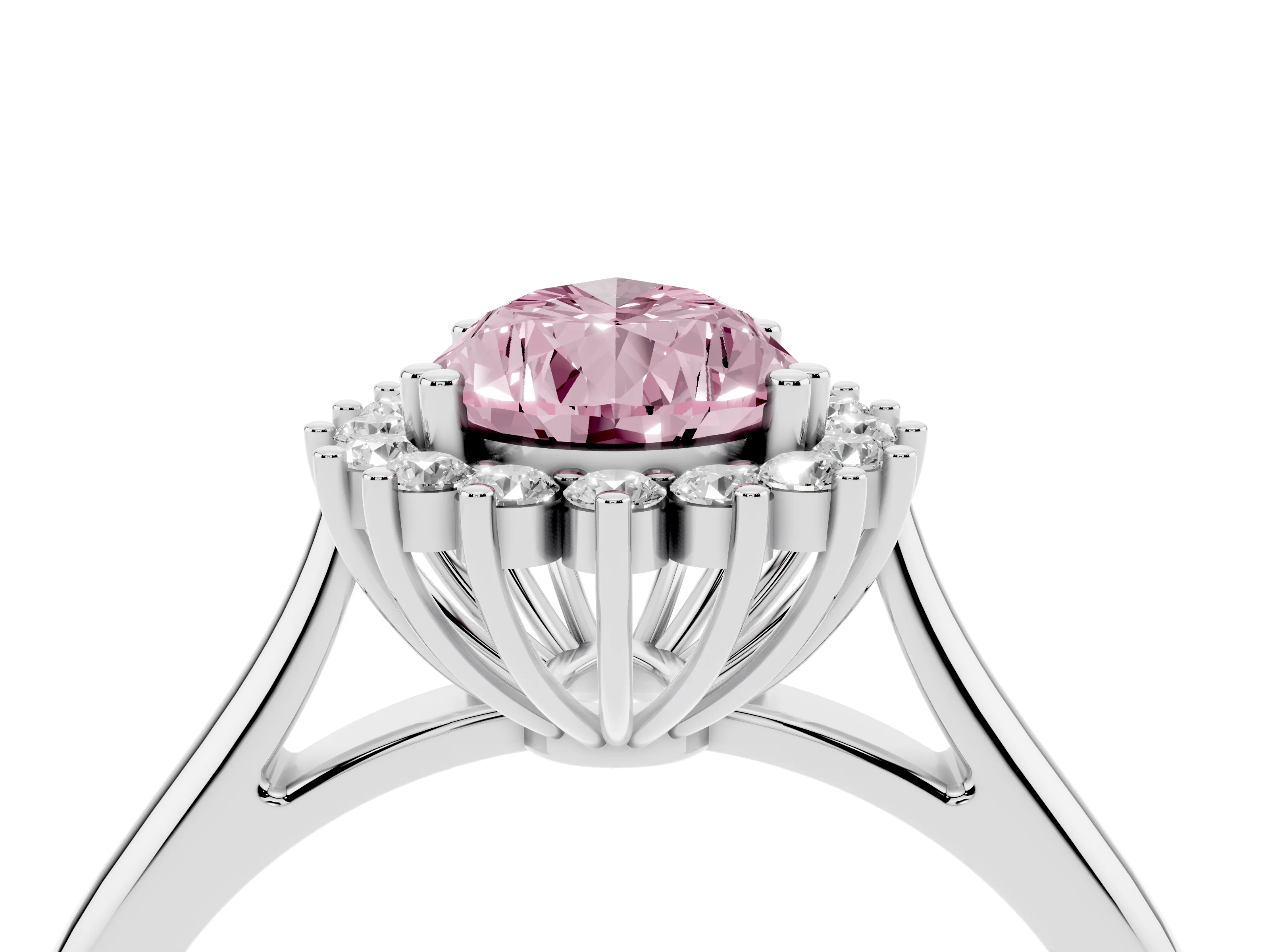 Fancy Pink Pear Cut Diamond Halo Ring Set in Silver with Plain Solitaire Band and Prong Setting