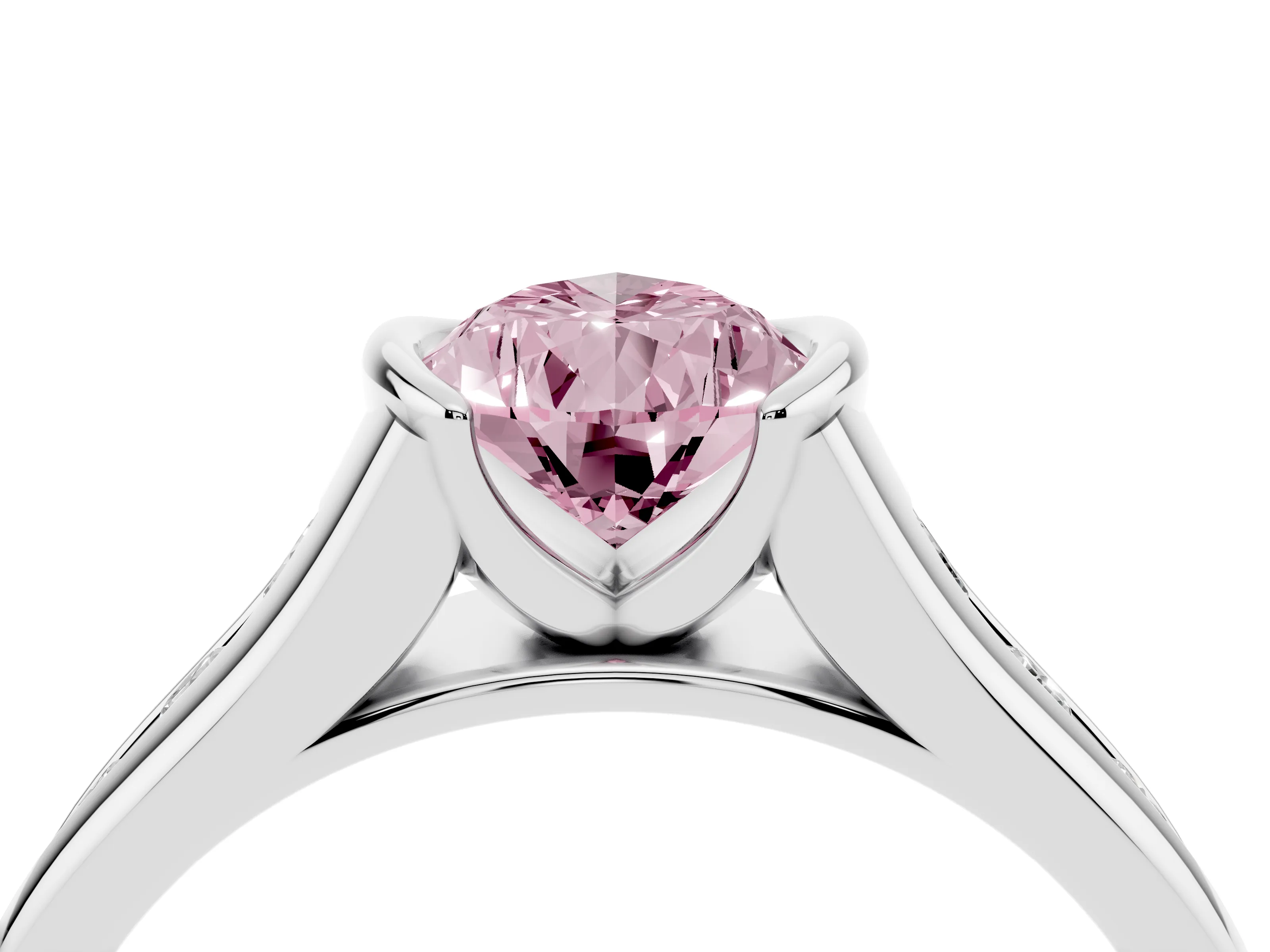 Fancy Pink Pear Cut Diamond Bezel-Set Solitaire Ring Set in Silver with Channel-Set Band
