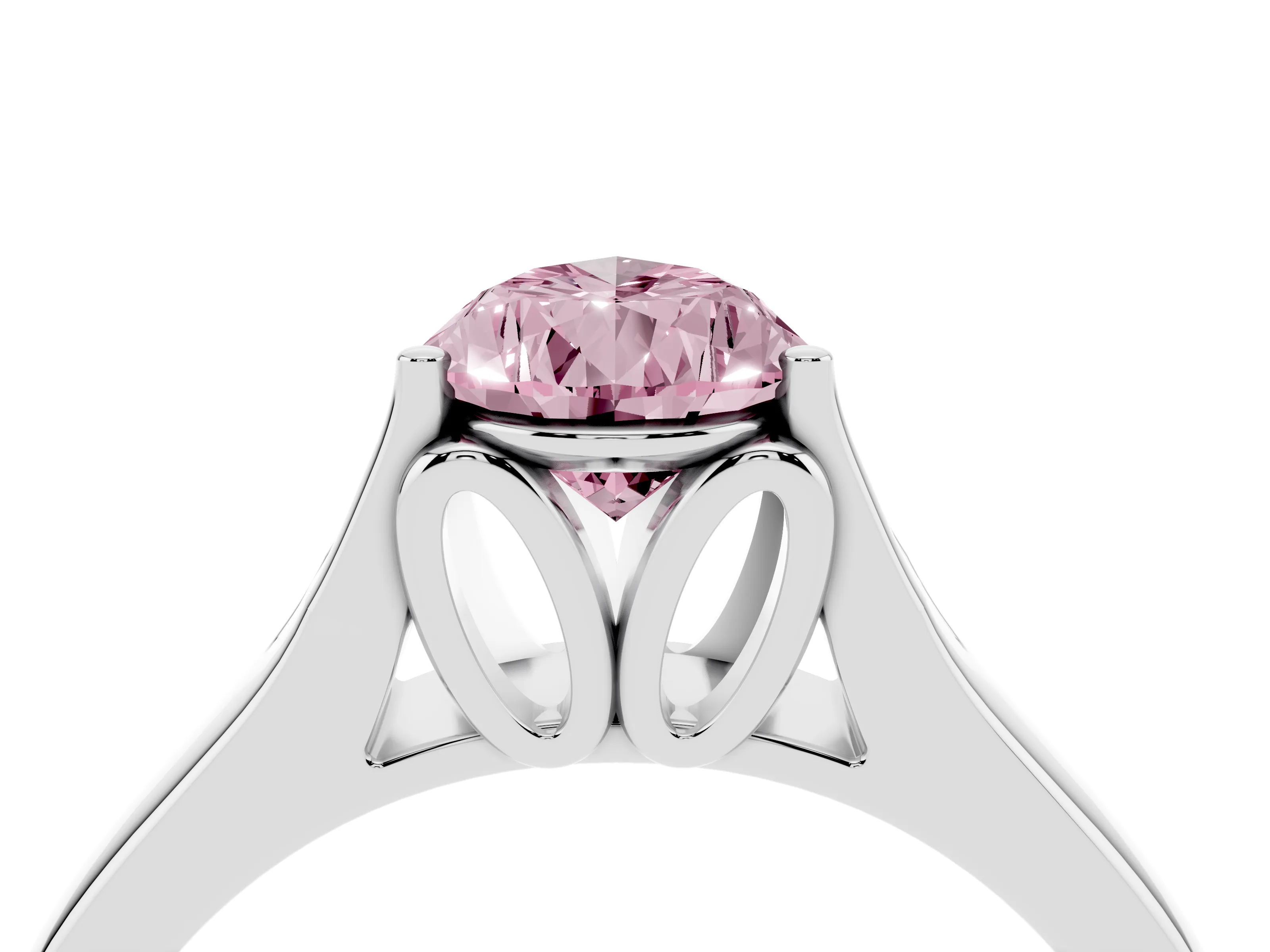 Fancy Pink Pear Cut Diamond Solitaire Ring Set in Silver with Arched Cathedral Band and Prong Setting