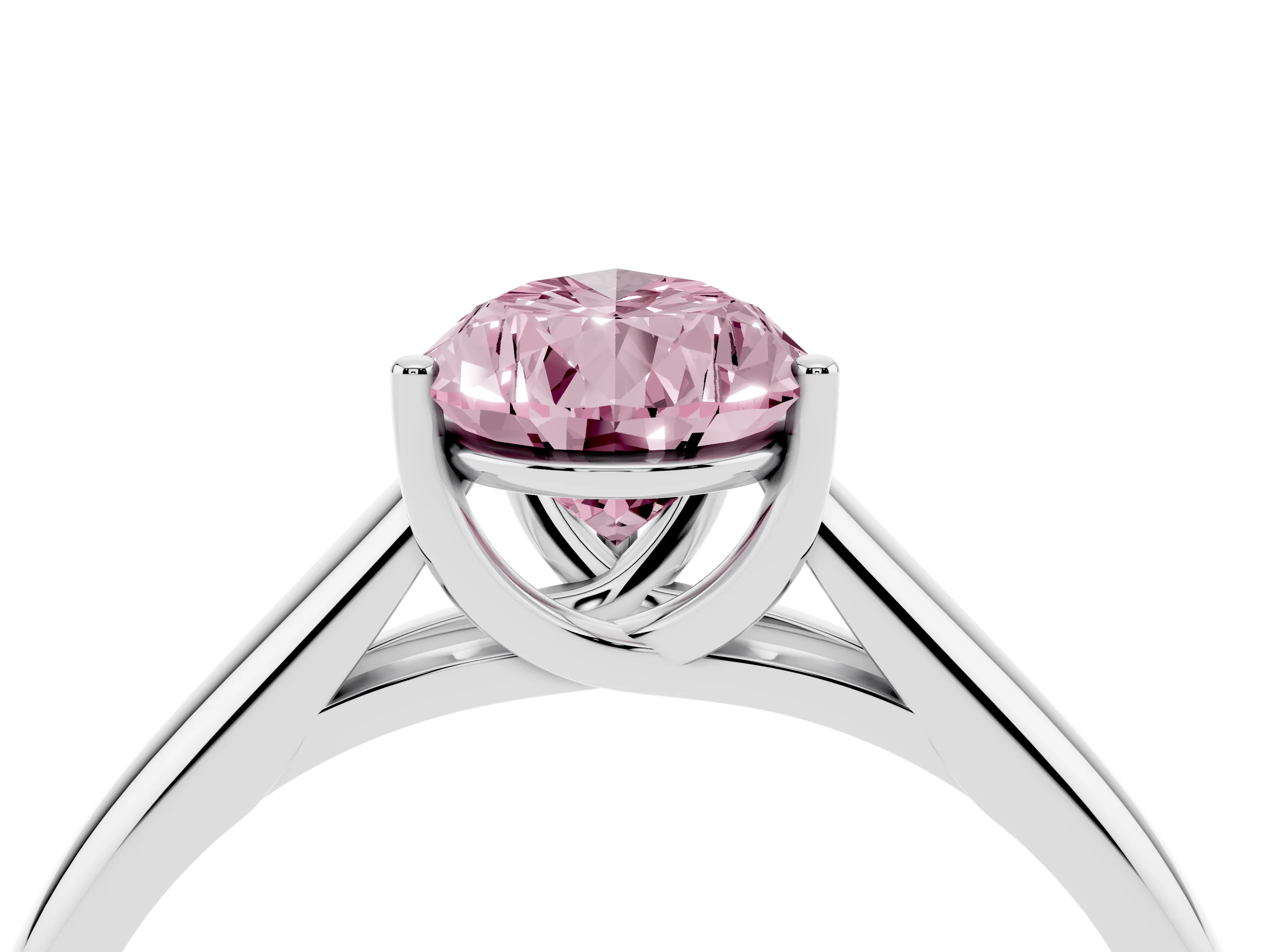 Fancy Pink Pear Cut Diamond Solitaire Engagement Ring Set in Silver with Subtly Tapered Band and Prong Setting