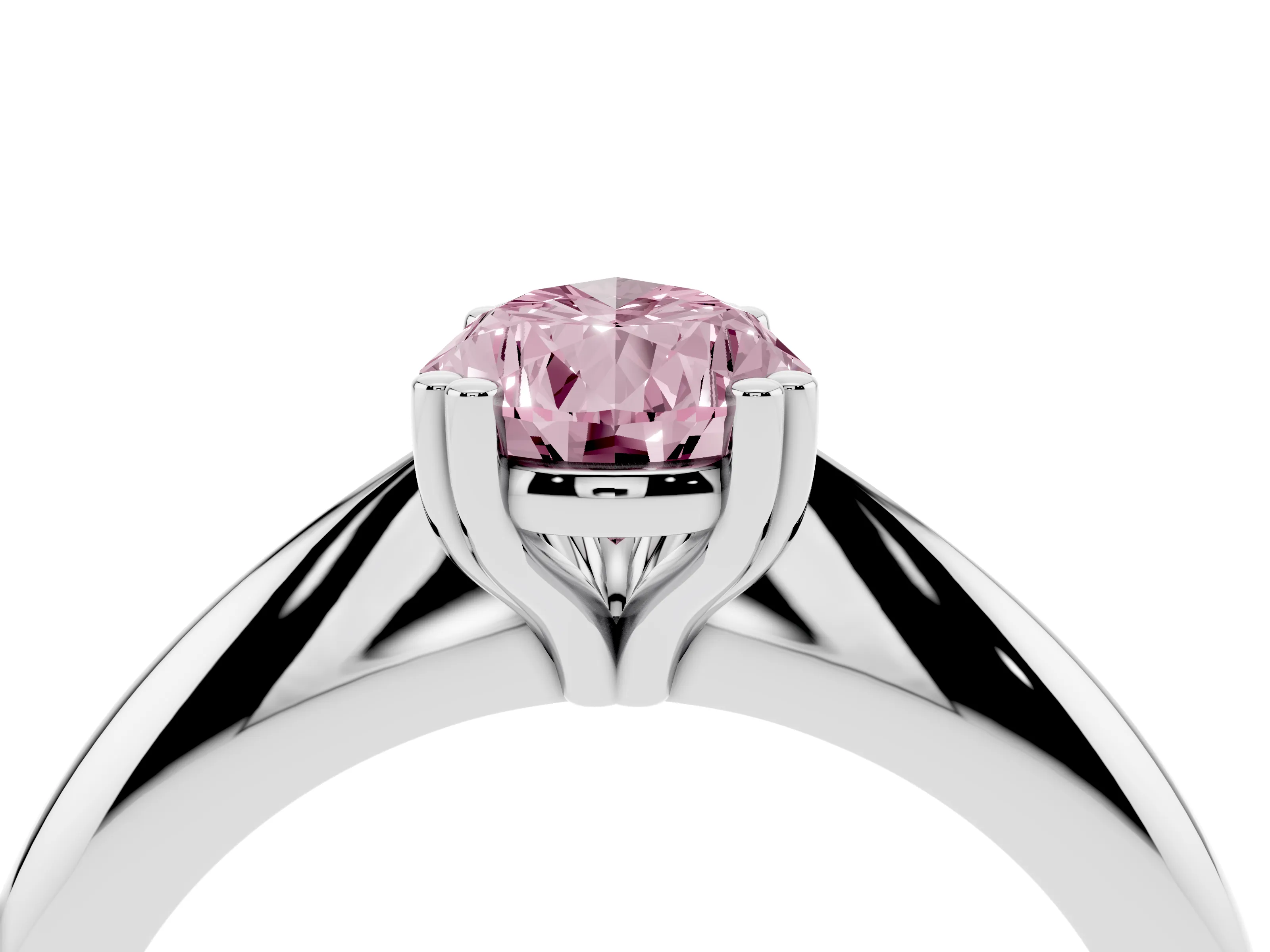 Fancy Pink Pear Cut Diamond Solitaire Engagement Ring Set in Silver with Tapered Band and Prong Setting