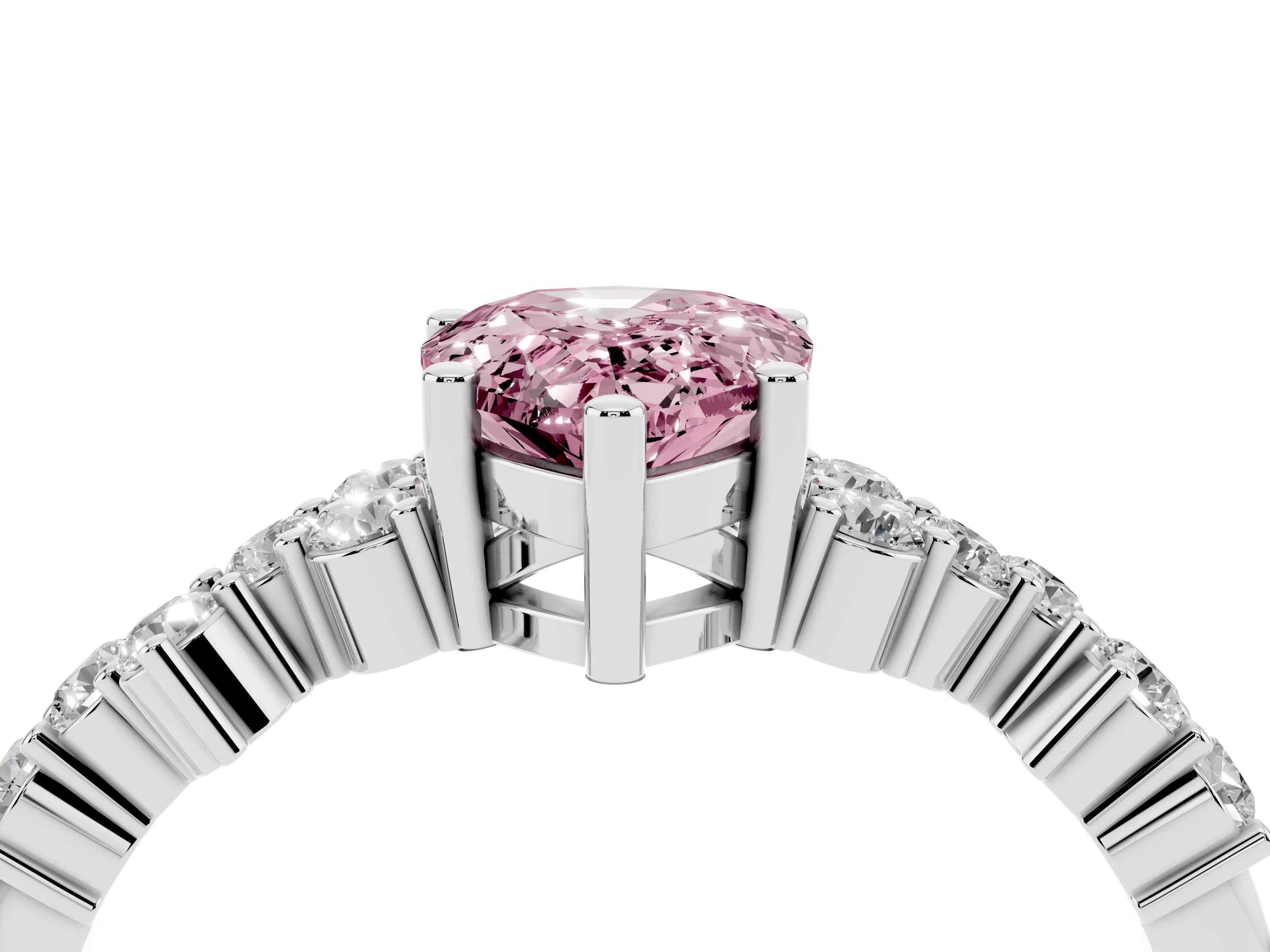 Fancy Pink Pear Cut Diamond Ring Set in Platinum with Scattered Round Accents
