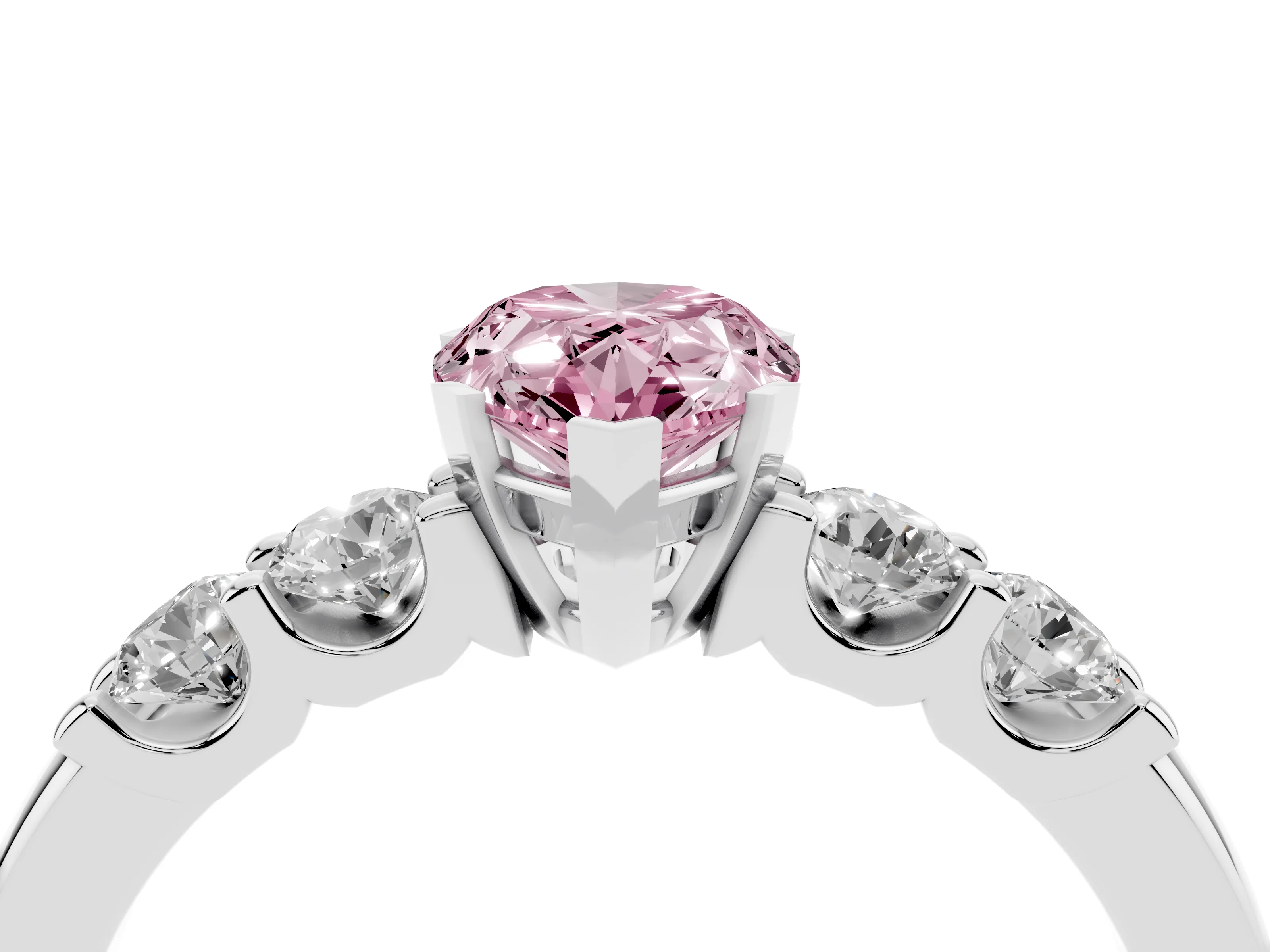 Fancy Pink Pear Cut Diamond Five-Stone Prong Set Engagement Ring Set in Platinum with Channel Band