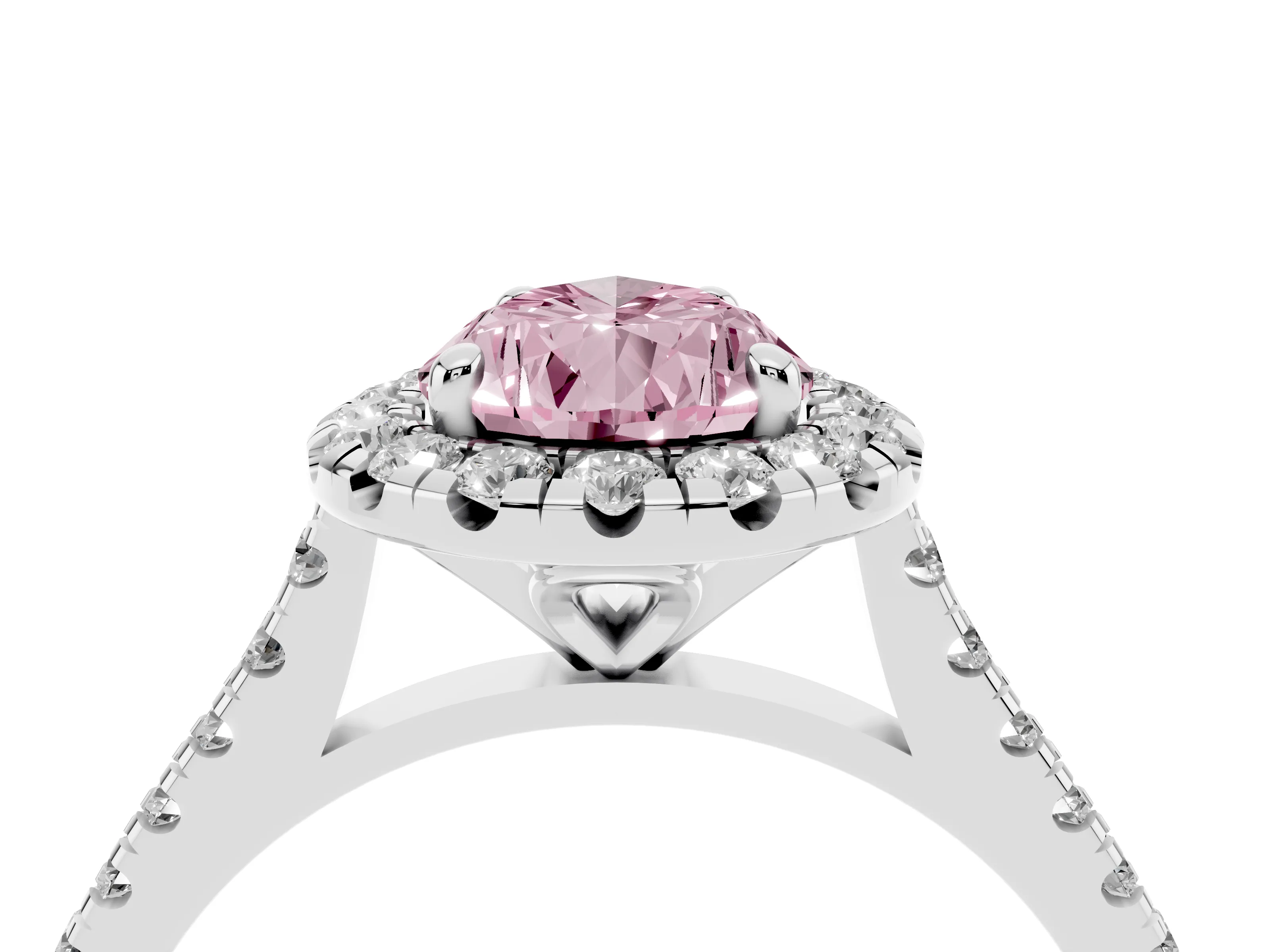 Fancy Pink Pear Cut Diamond Cushion Halo Ring Set in Platinum with Pavé Band