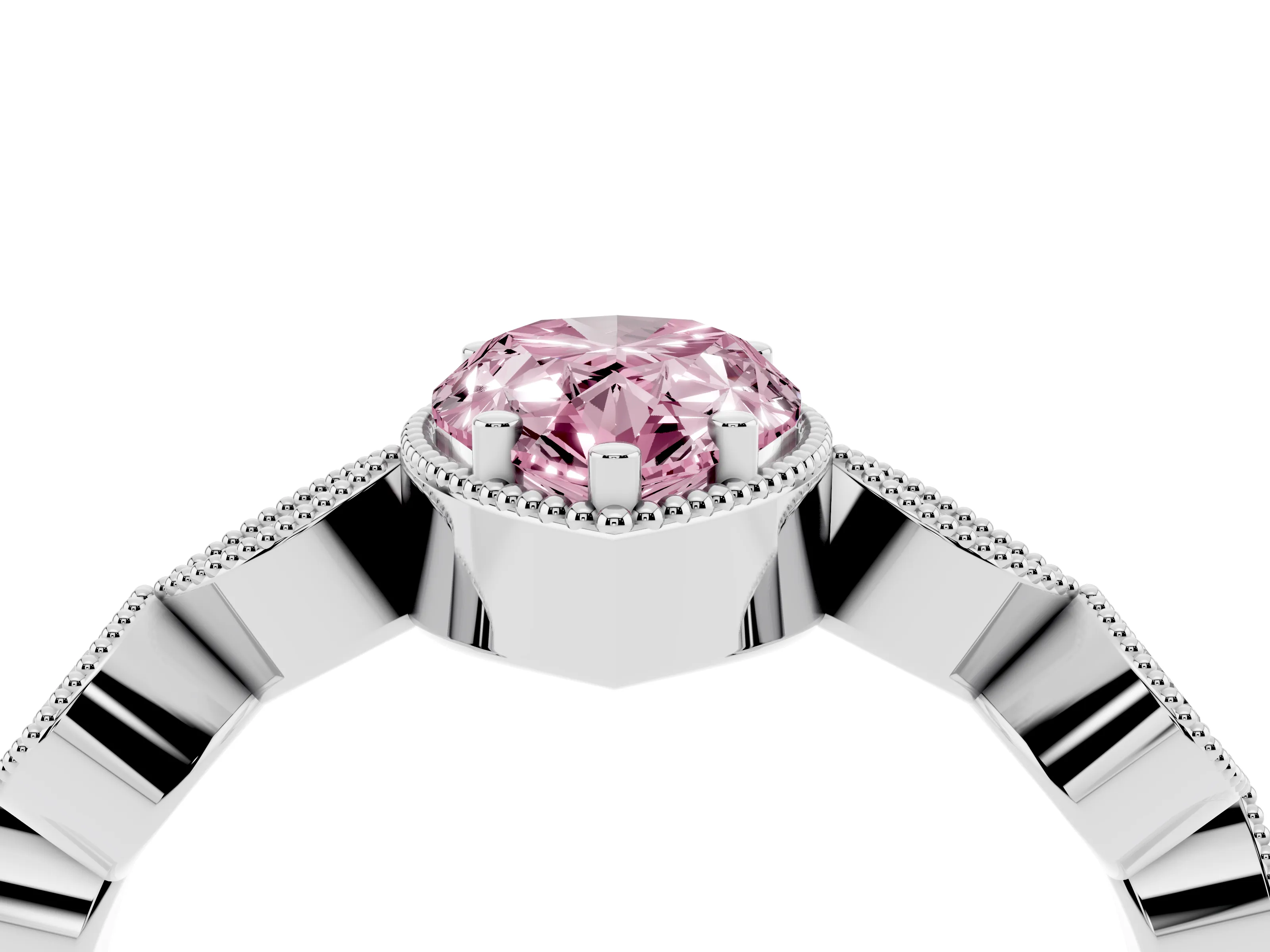 Fancy Pink Pear Cut Diamond Vintage-Inspired Milgrain Ring Set in Silver with Marquise Stations of Round Accents
