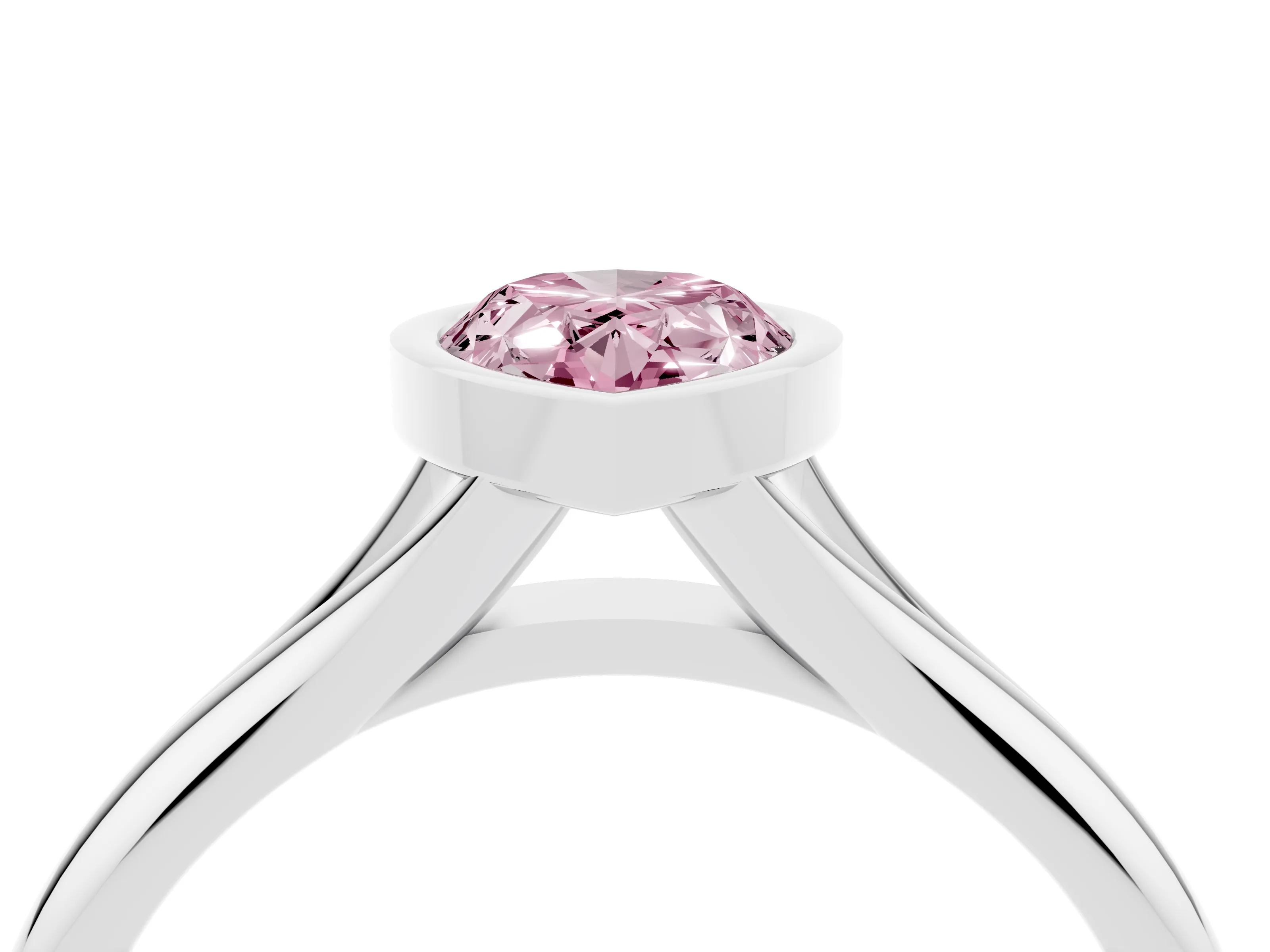 Fancy Pink Bezel Set Pear Cut Diamond Solitaire Ring Set in Silver with Smooth Band