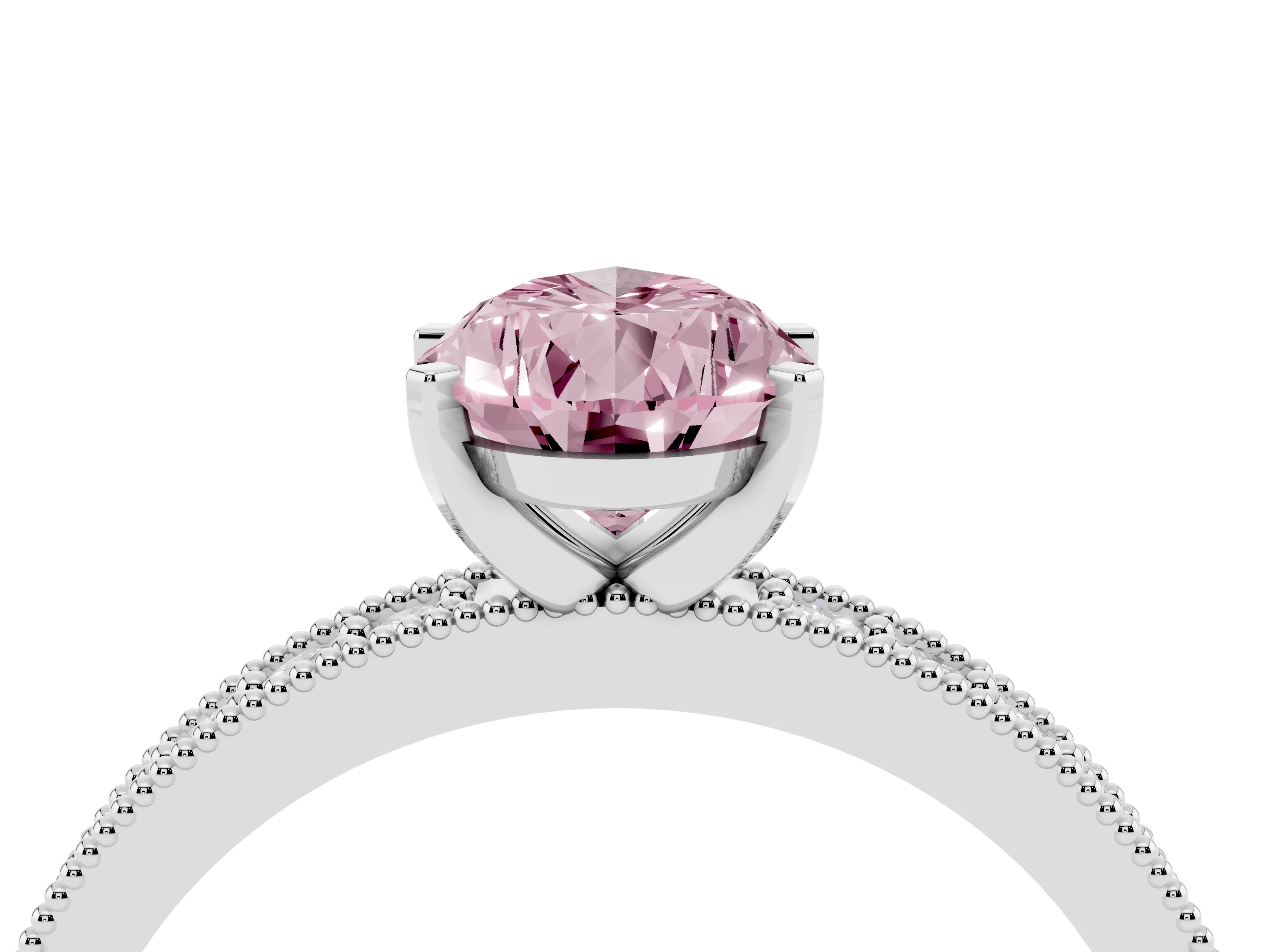 Fancy Pink Pear Cut Diamond Milgrain Pavé Engagement Ring Set in Platinum with Prong Setting